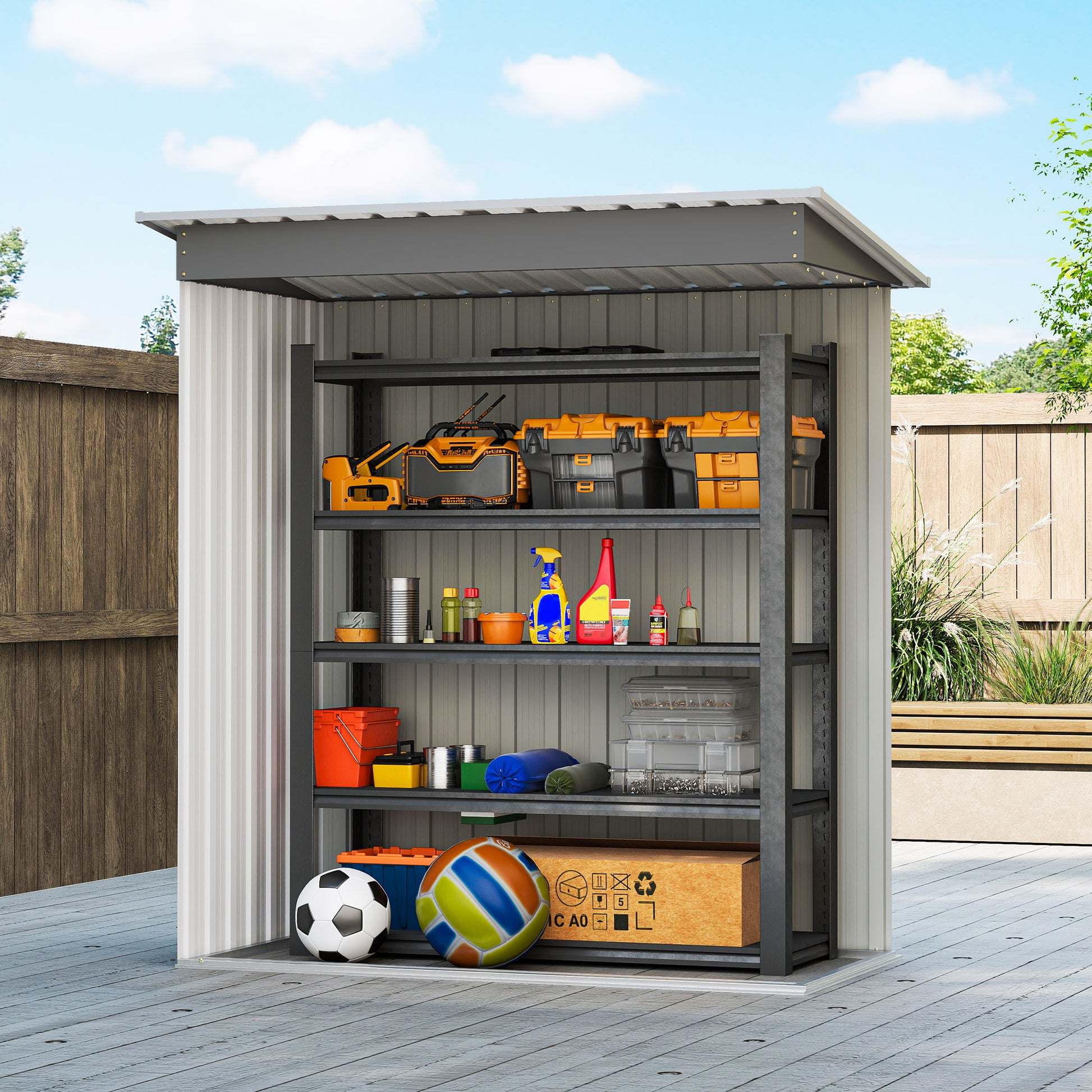 Outsunny Caseta de Jardín Exterior, 1,16 m², 163x89x182 cm, Cobertizo de Jardín Exterior Metálico con Puerta Corredera y Techo Inclinado, para Almacenamiento de Herramientas, Gris
