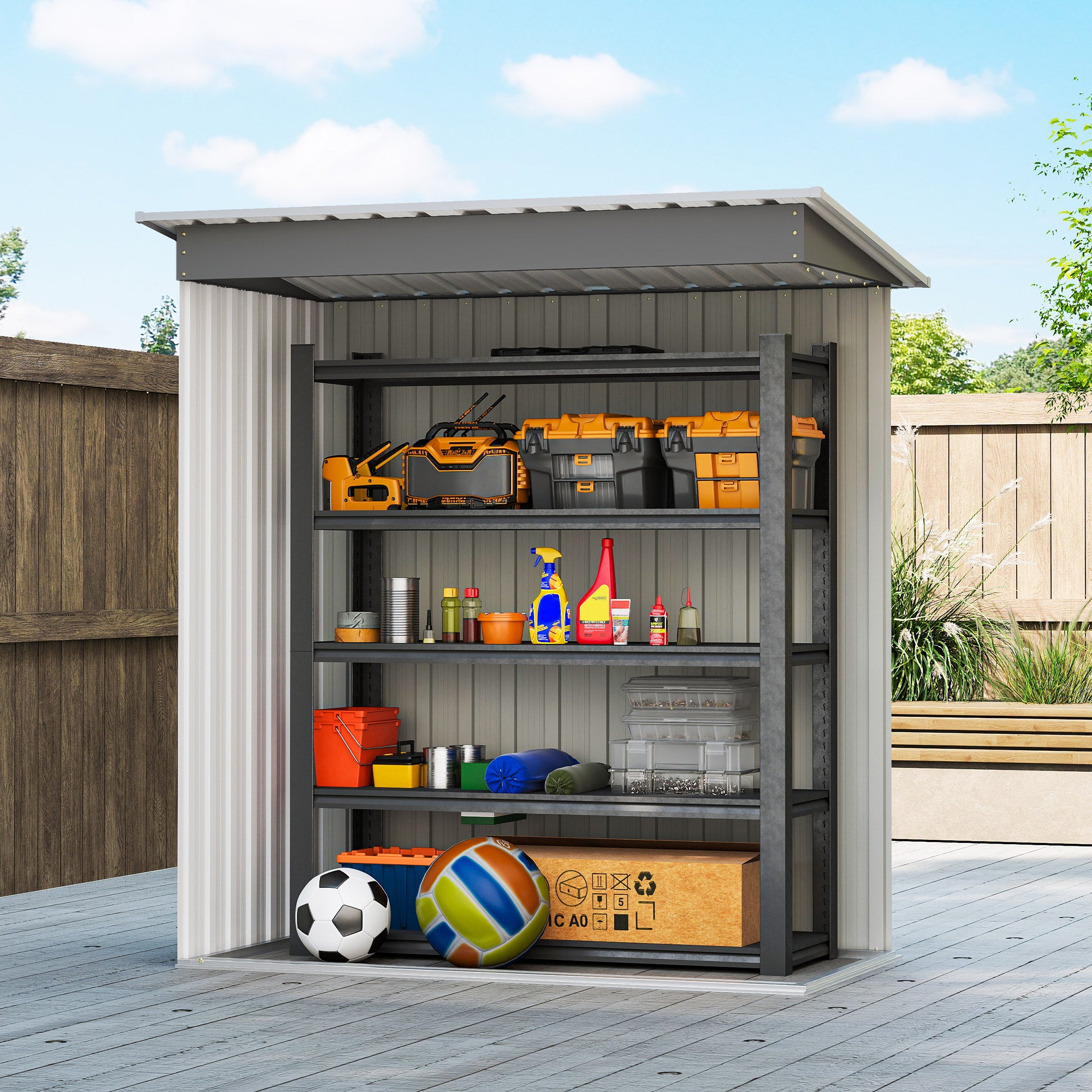 Outsunny Caseta de Jardín Exterior, 1,16 m², 163x89x182 cm, Cobertizo de Jardín Exterior Metálico con Puerta Corredera y Techo Inclinado, para Almacenamiento de Herramientas, Gris