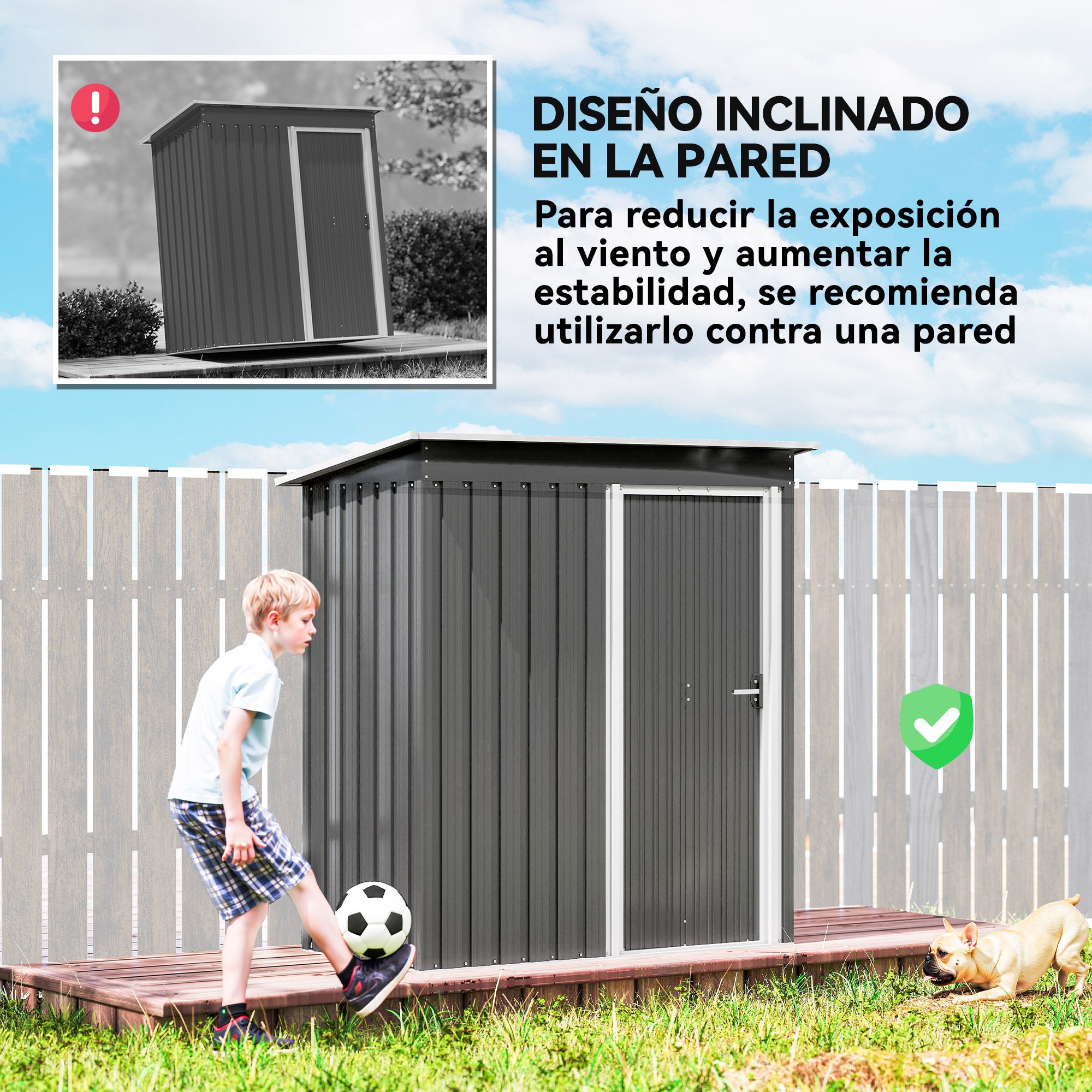 Outsunny Caseta de Jardín Exterior, 1,16 m², 163x89x182 cm, Cobertizo de Jardín Exterior Metálico con Puerta Corredera y Techo Inclinado, para Almacenamiento de Herramientas, Gris