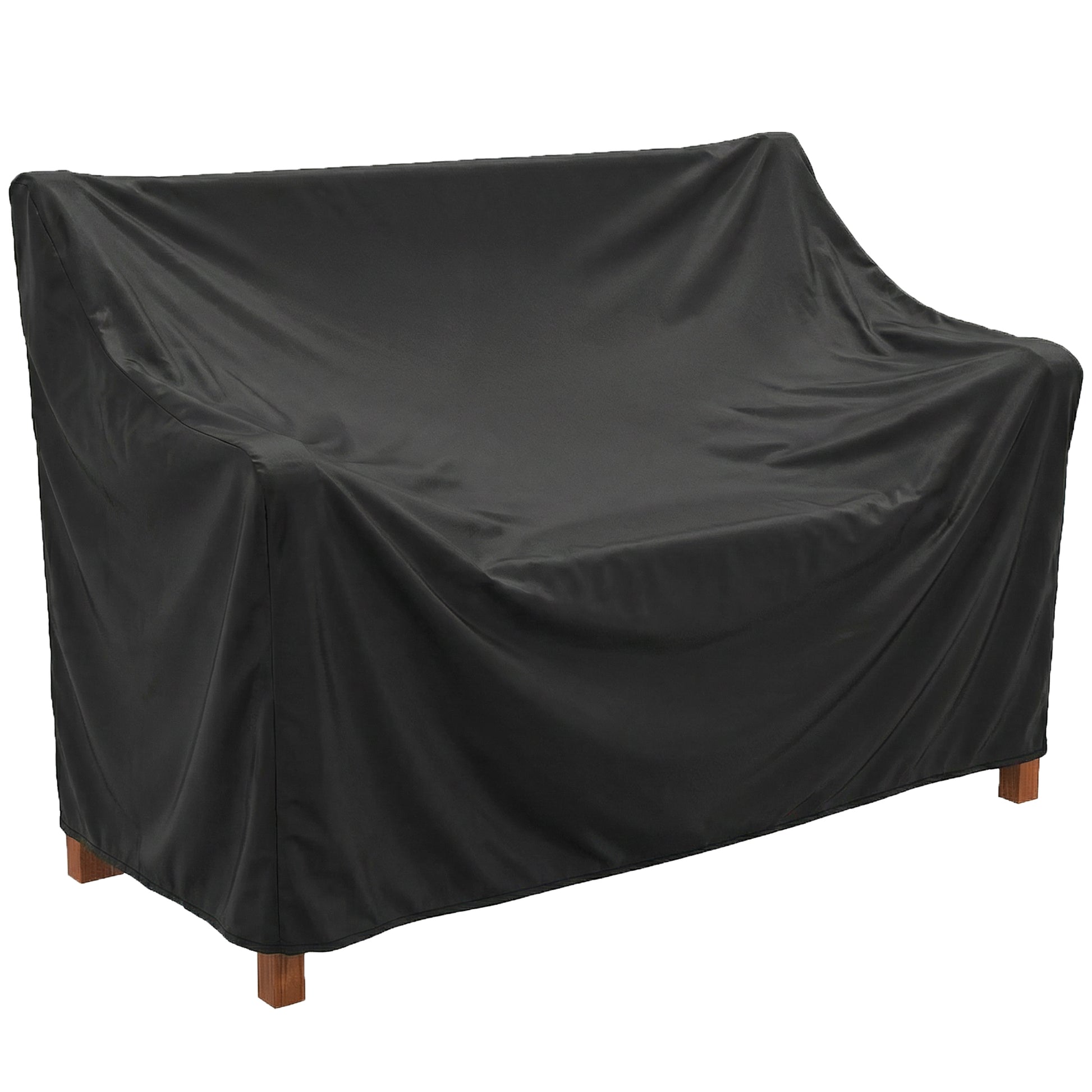 Outsunny Banco de Jardín de Madera, Banco de Exterior de 2 Plazas con Funda Impermeable, Respaldo Ergonómico, Reposabrazos, Carga 240 kg, para Patio, Terraza, 125x62x90 cm, Marrón Claro