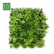 Jardín vertical modelo CHEFLERA, placa de 50x50 cm. Protección UV y resistente al agua.