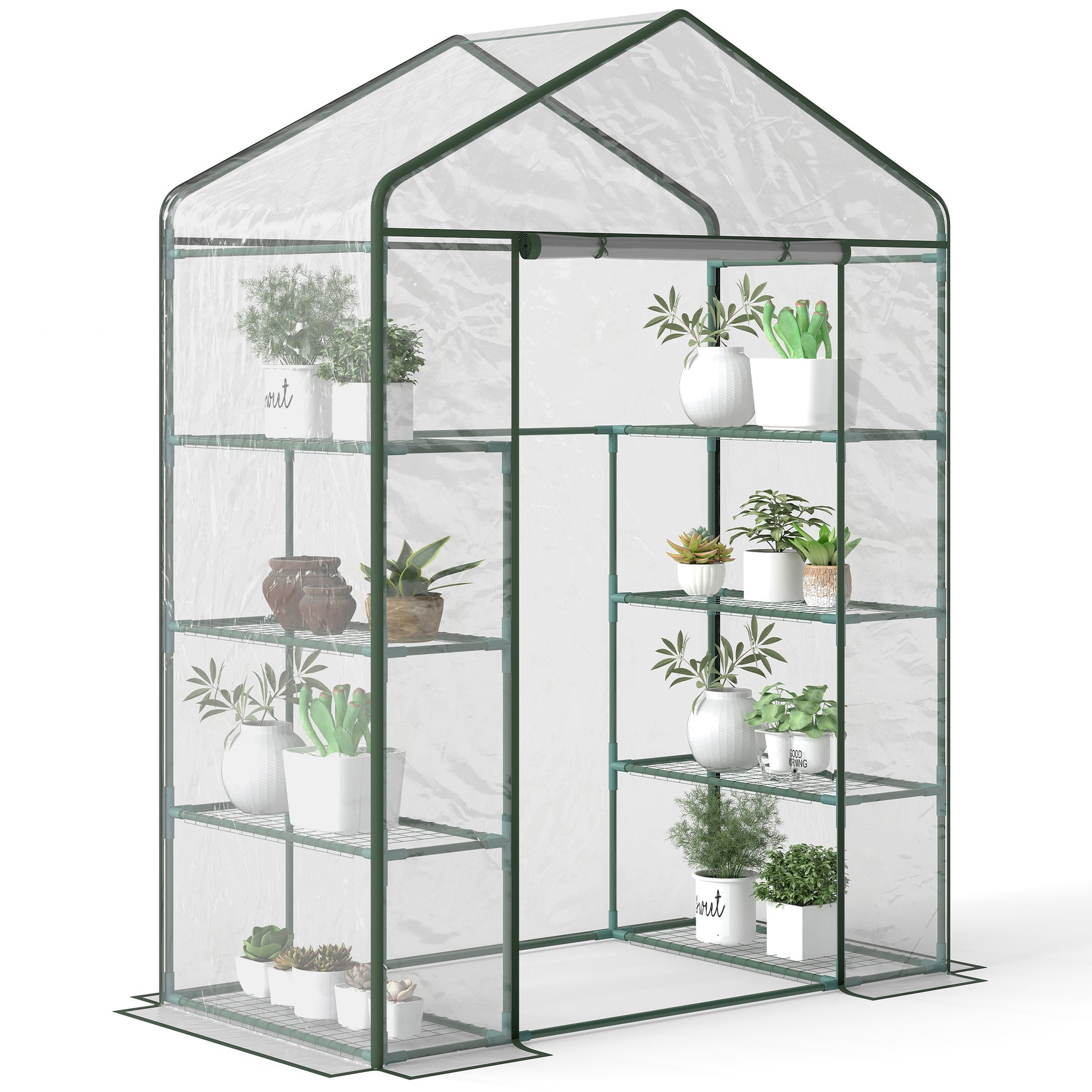 Outsunny Invernadero de Exterior Invernadero de Jardín de 4 Niveles con Estantes Marco de Acero Invernadero para Cultivo de Plantas Flores Tomates 143x73x195 cm Transparente