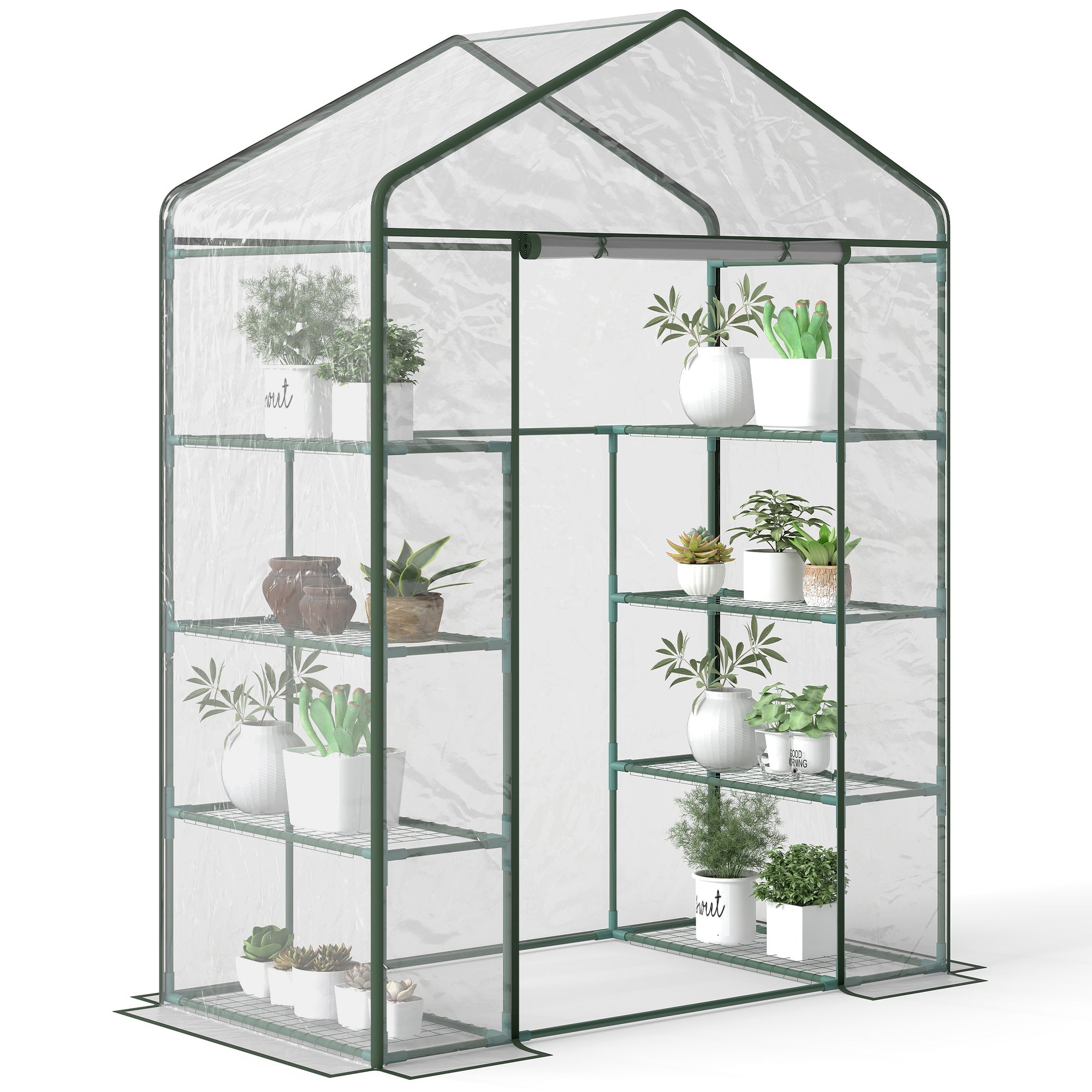 Outsunny Invernadero de Exterior Invernadero de Jardín de 4 Niveles con Estantes Marco de Acero Invernadero para Cultivo de Plantas Flores Tomates 143x73x195 cm Transparente