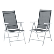 Outsunny Set de 2 Sillas de Comedor de Jardín Plegables de Aluminio con Respaldo Alto Ajustable de 7 Niveles y Reposabrazos Transpirable 65x55x107 cm Gris