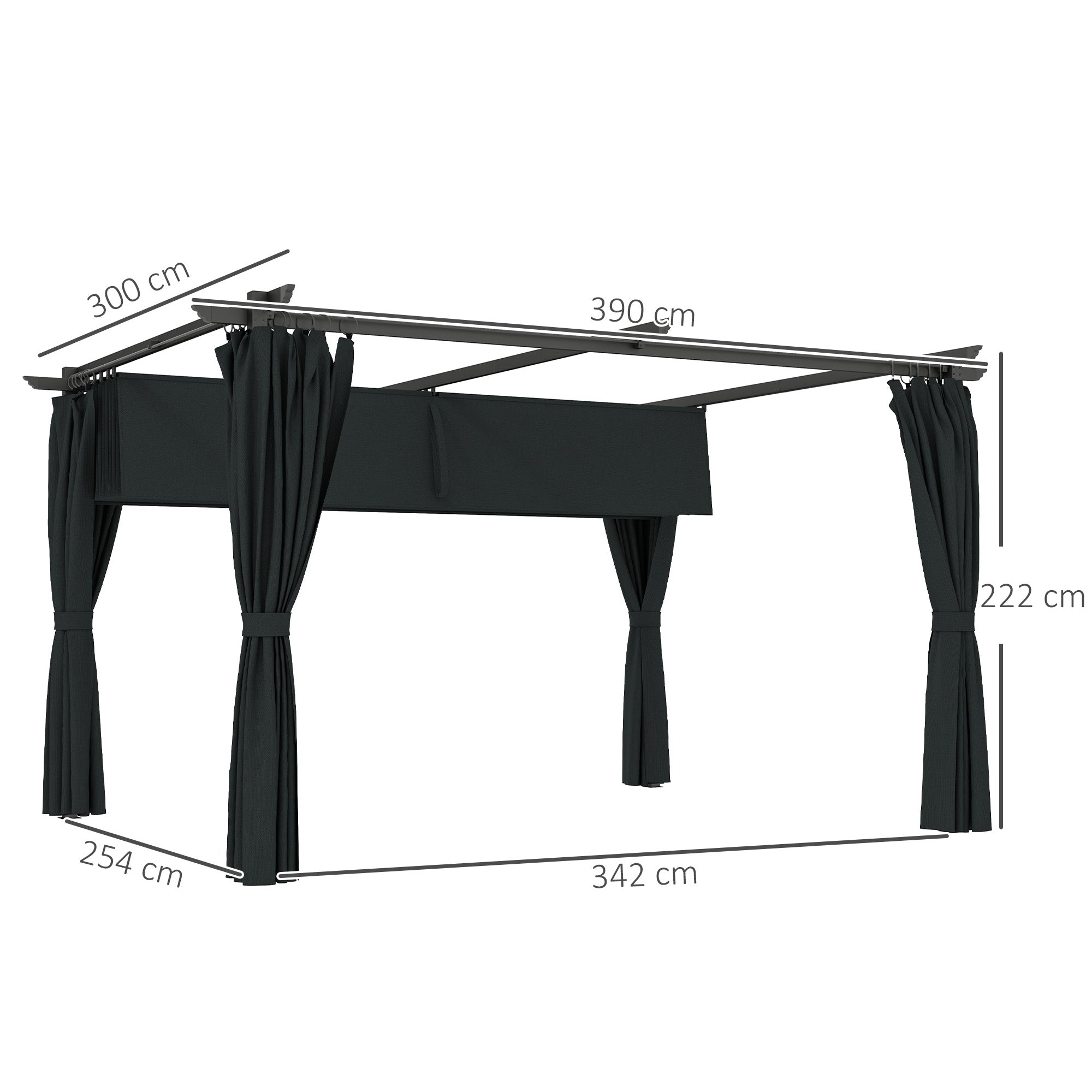 Outsunny Pérgola de Aluminio con Techo Retráctil Pérgola 4x3 m con Paredes Laterales Cenador con Tela de Poliéster Anti-UV Resistente al Agua Pabellón para Jardín Patio Terraza Gris Oscuro