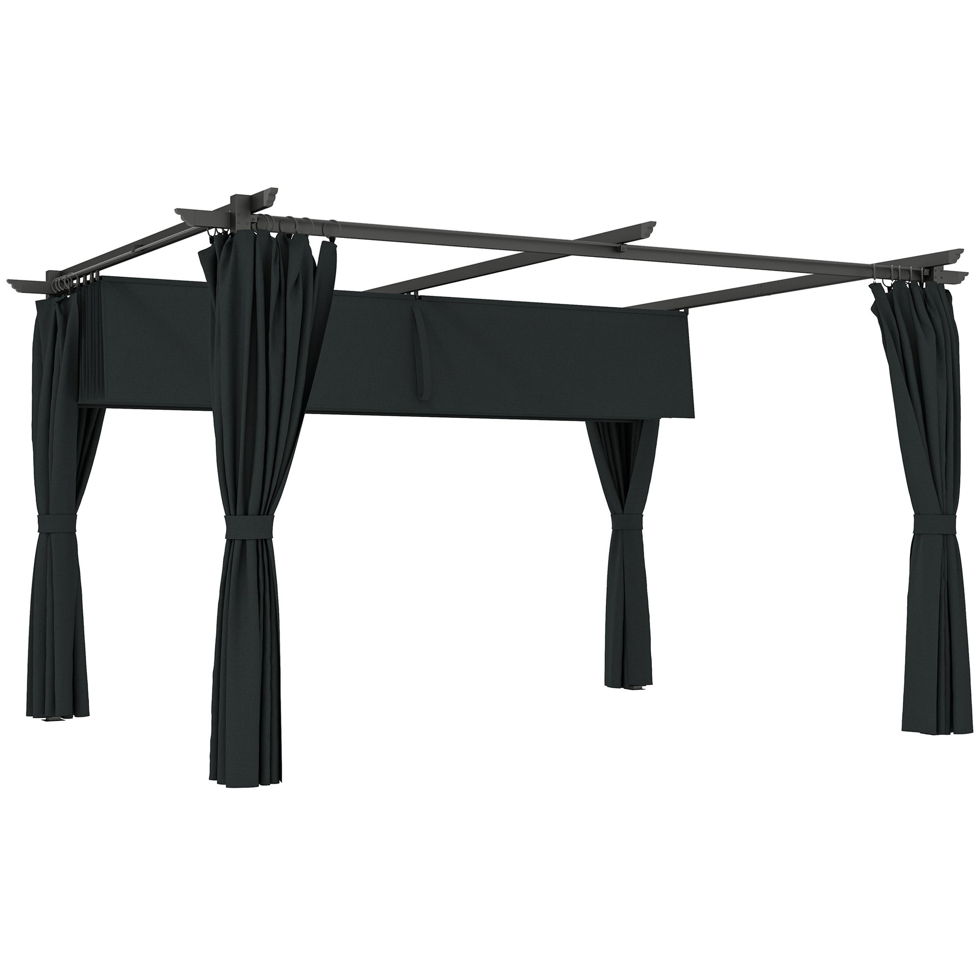 Outsunny Pérgola de Aluminio con Techo Retráctil Pérgola 4x3 m con Paredes Laterales Cenador con Tela de Poliéster Anti-UV Resistente al Agua Pabellón para Jardín Patio Terraza Gris Oscuro