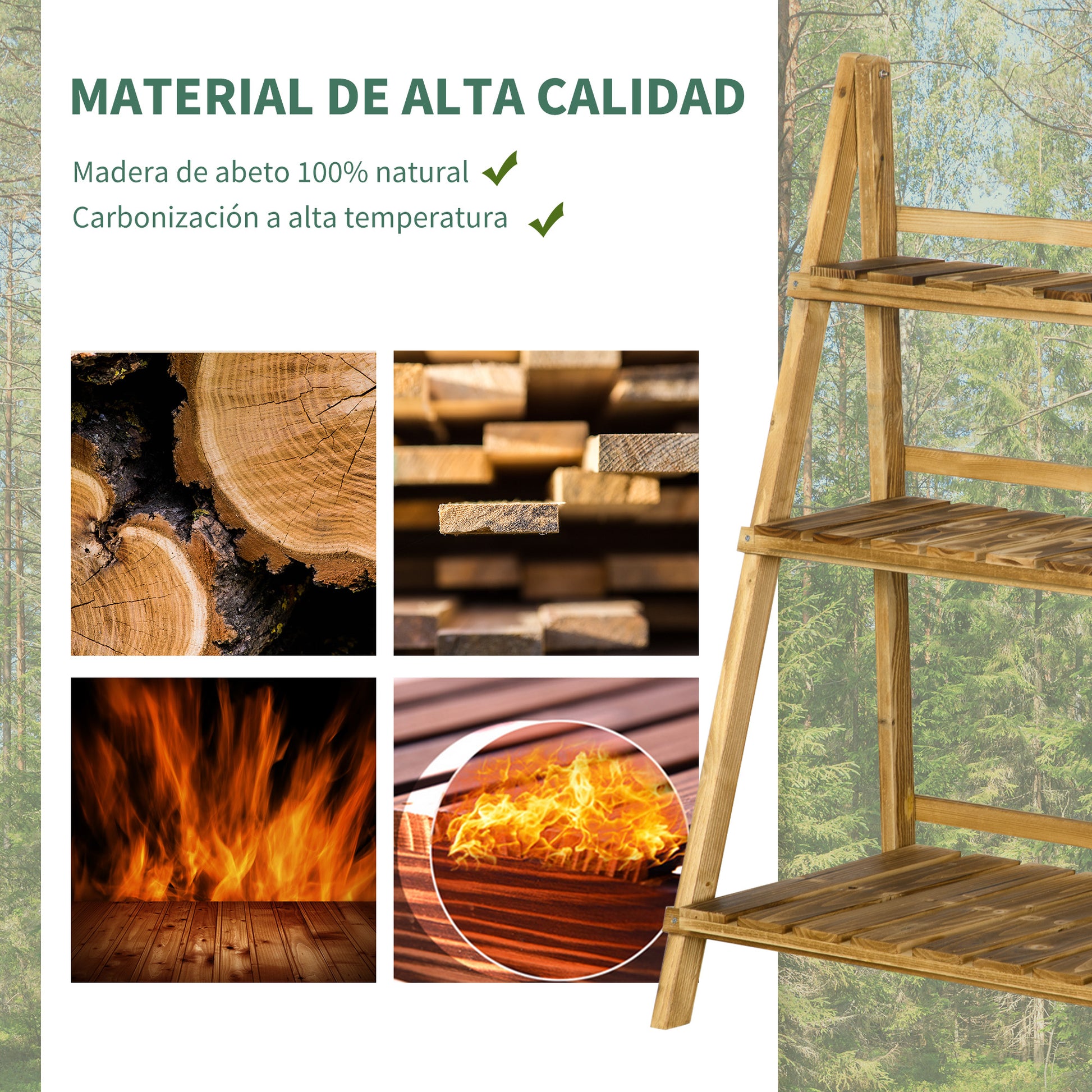 Outsunny Soporte para Plantas de Madera de 3 Niveles Estantería para Plantas Plegable Soporte para Macetas para Interior y Exterior Terraza Jardín Balcón 80x37x93 cm Natural