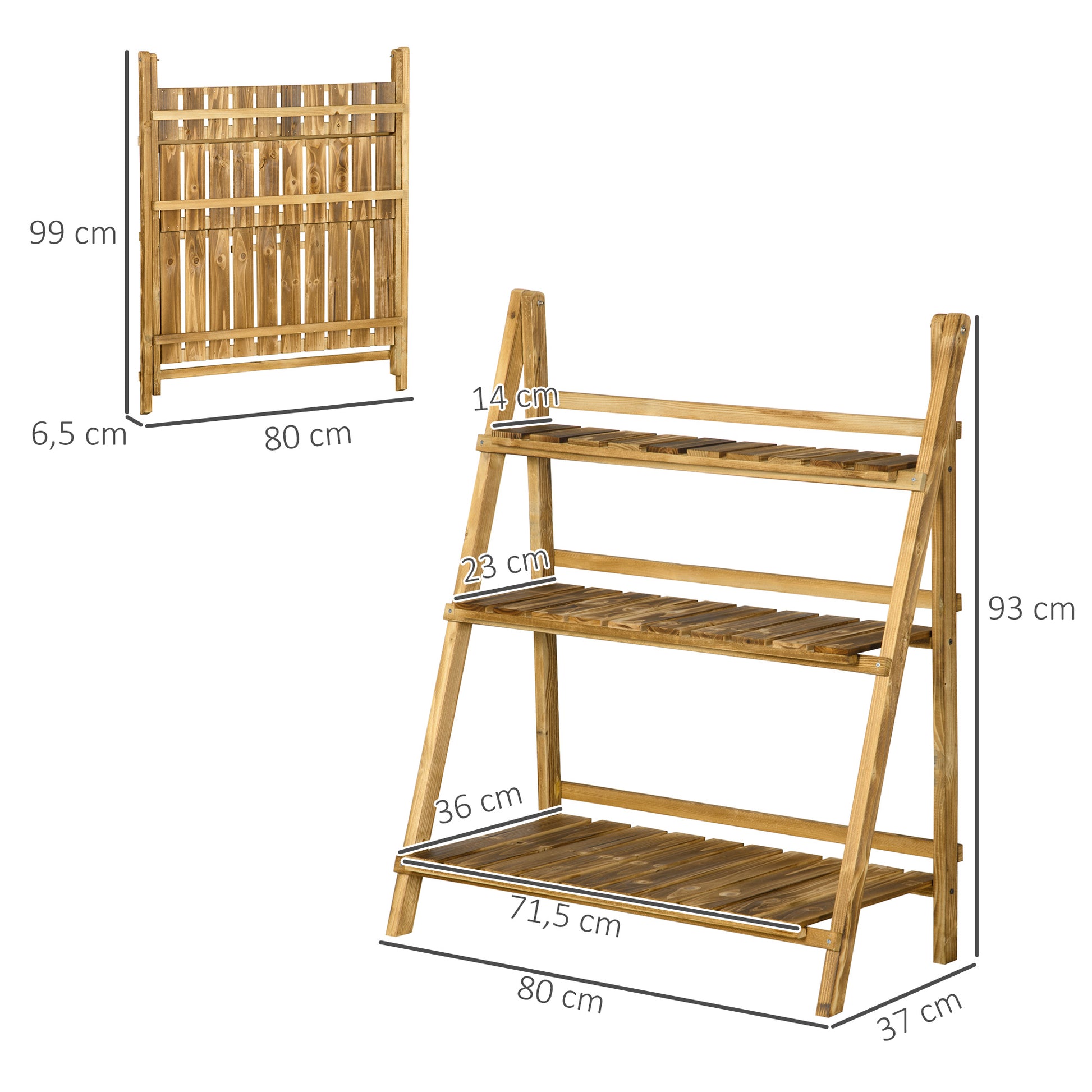 Outsunny Soporte para Plantas de Madera de 3 Niveles Estantería para Plantas Plegable Soporte para Macetas para Interior y Exterior Terraza Jardín Balcón 80x37x93 cm Natural