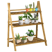 Outsunny Soporte para Plantas de Madera de 3 Niveles Estantería para Plantas Plegable Soporte para Macetas para Interior y Exterior Terraza Jardín Balcón 80x37x93 cm Natural
