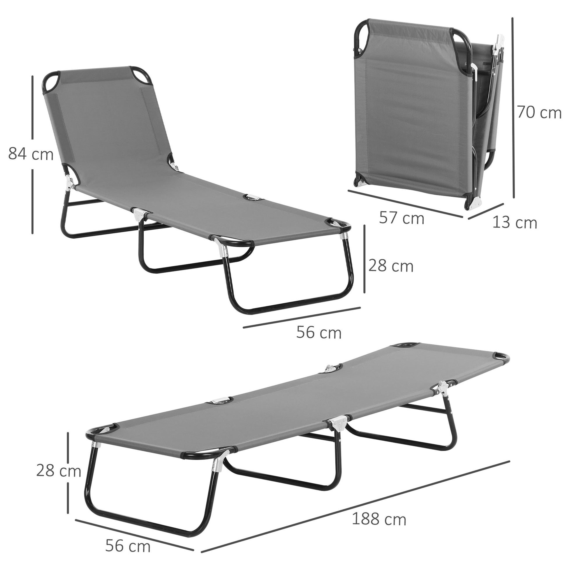 Outsunny Tumbona Plegable Reclinable con Ángulo Ajustable de 5 Posiciones para Jardín Exterior Piscina Terraza Camping Carga 120 kg 188x56x28 cm Gris