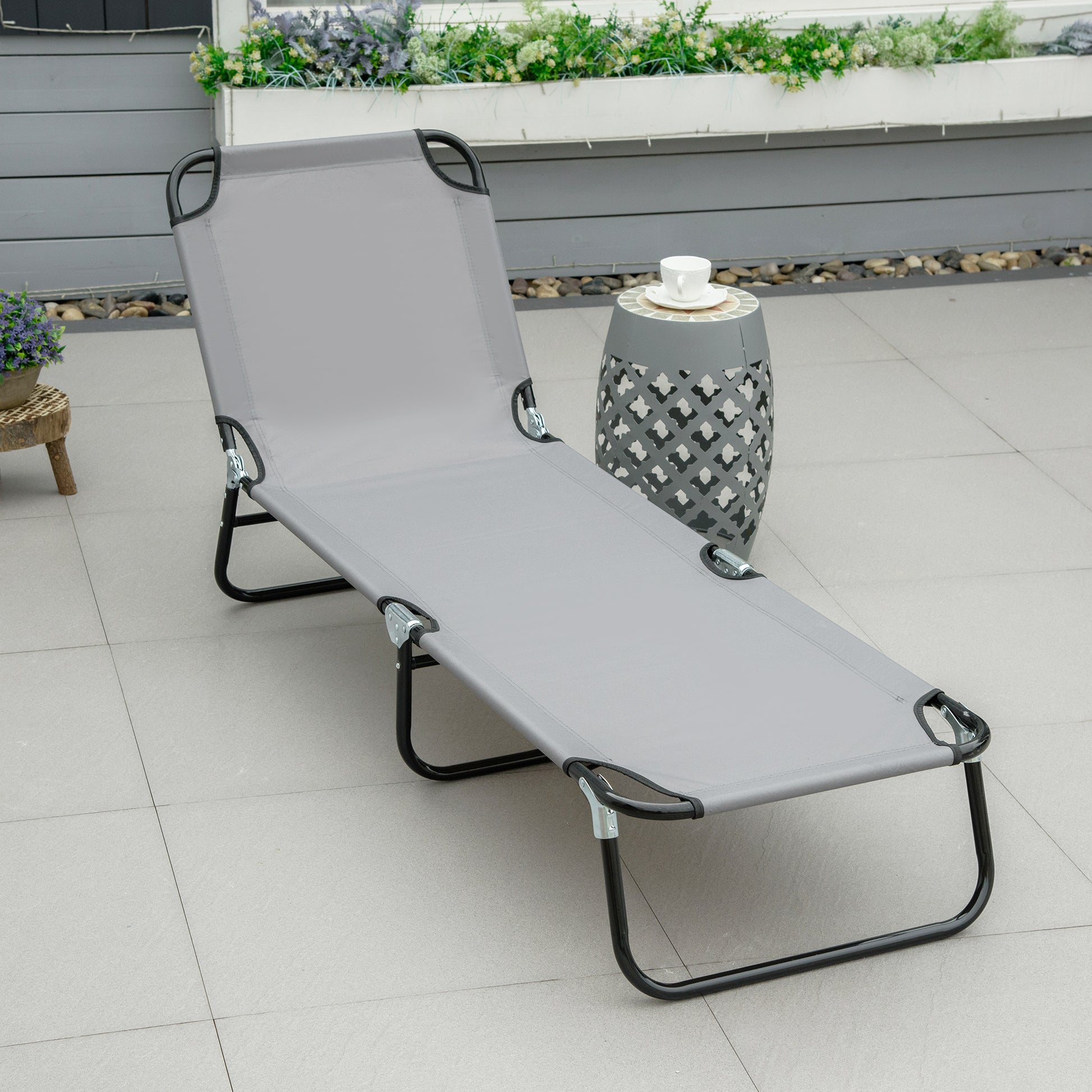 Outsunny Tumbona Plegable Reclinable con Ángulo Ajustable de 5 Posiciones para Jardín Exterior Piscina Terraza Camping Carga 120 kg 188x56x28 cm Gris