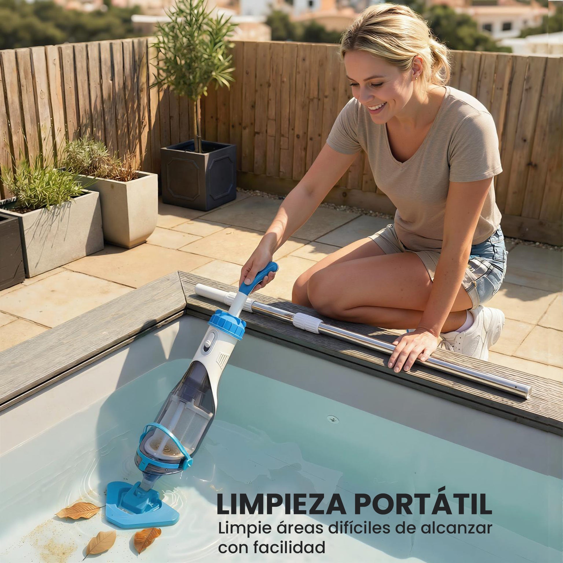 Outsunny Limpiafondos de Piscina a Batería, Aspirador de Piscina Inalámbrica con Cepillo, Mango Telescópico 63-150 cm, Aspiradora Manual para Piscinas Pequeñas, Estanques, 60 Minutos Limpieza, Azul