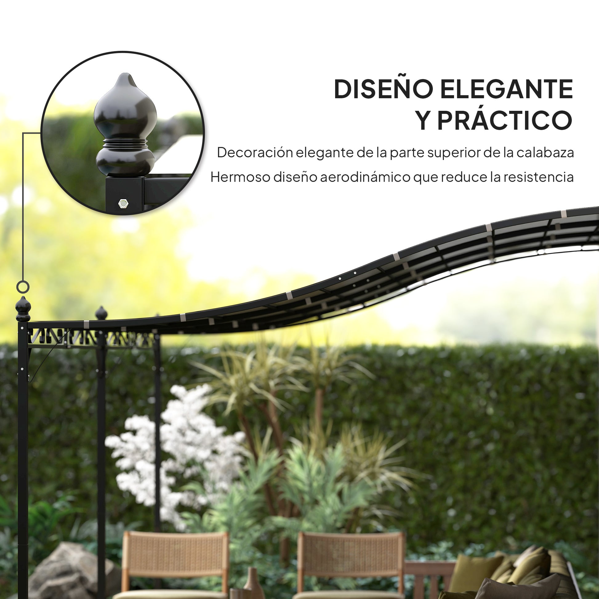Outsunny Pérgola de Pared de Jardín 3x6 m, Cenador de Jardín con Techo Inclinado, Orificios de Drenaje y Estructura Metálica, Resistente a la Intemperie, para Patio, Terraza, Balcón, Gris Oscuro