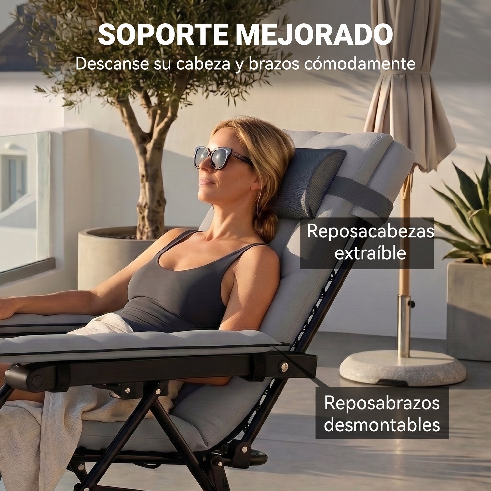 Outsunny Silla de Gravedad Cero, Tumbona Plegable de Jardín Exterior, Tumbona Reclinable Ajustable con Reposabrazos, Reposacabezas, Cojín, Portavasos y Almohada, para Patio, Playa, Terraza, Gris Claro