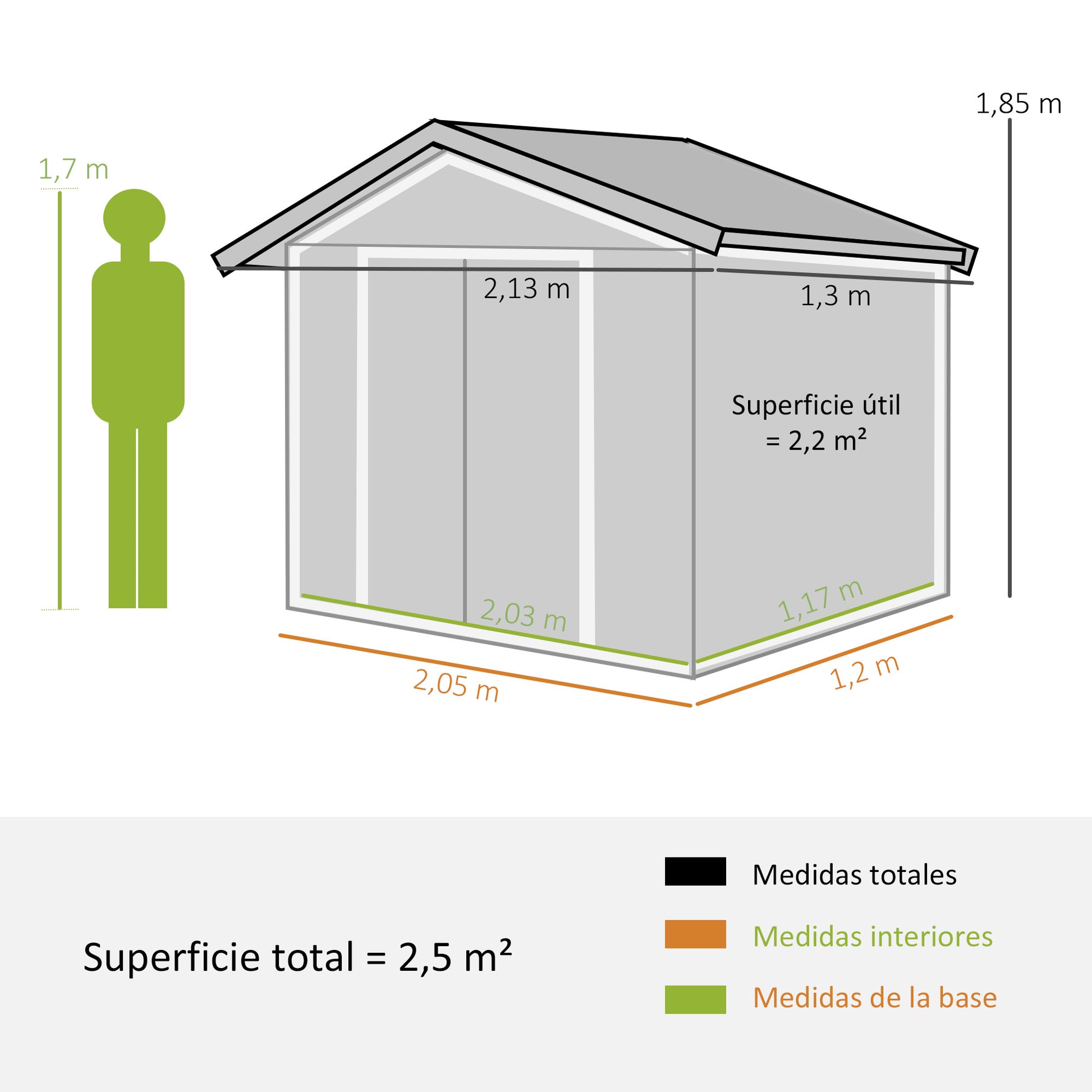 Outsunny Cobertizo de Jardín 2,5m² con Base de Refuerzo Sin Suelo 213x130x185 cm Caseta de Jardín Exterior con 2 Puertas Correderas y 4 Ventanas para Almacenamiento de Herramientas Blanco