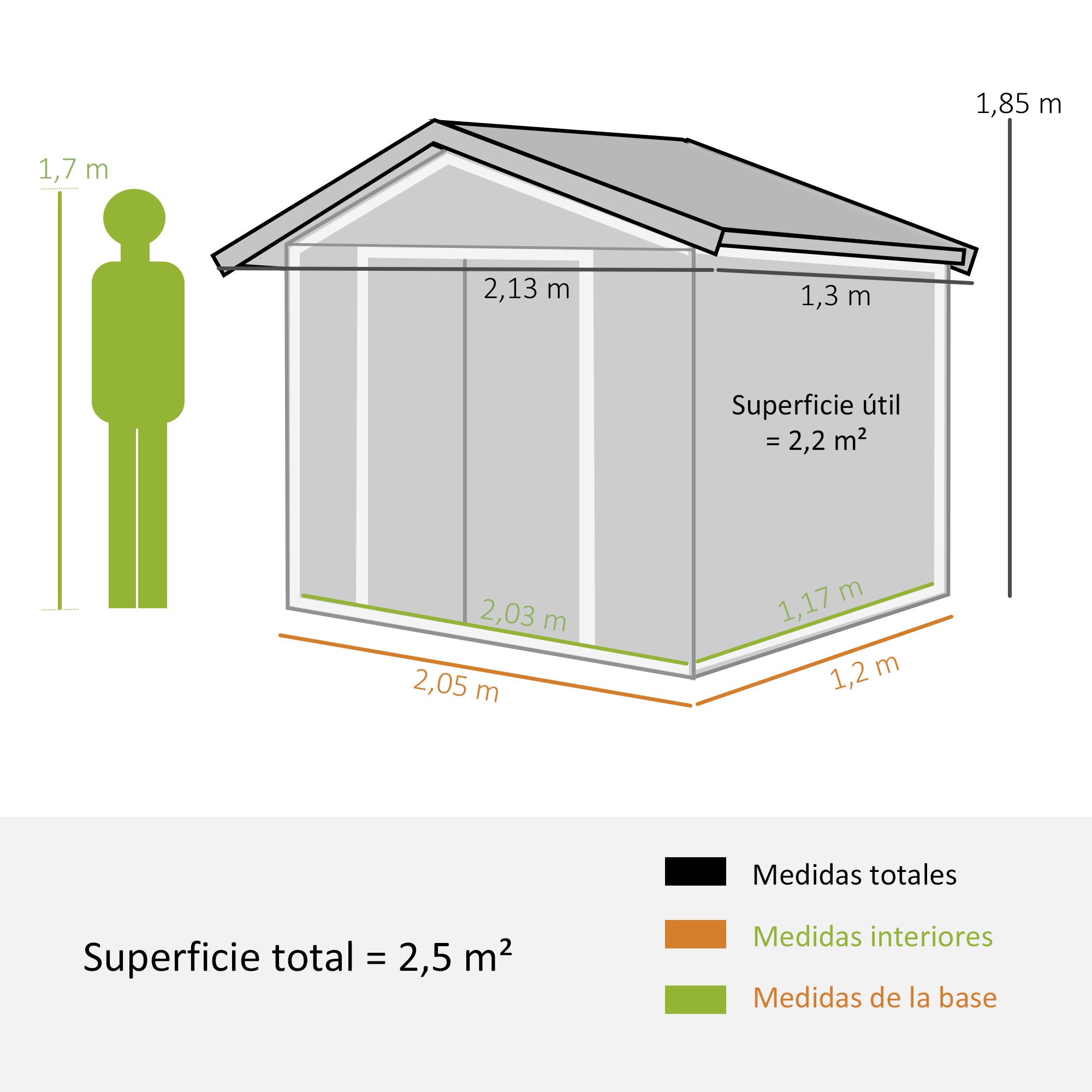 Outsunny Cobertizo de Jardín 2,5m² con Base de Refuerzo Sin Suelo 213x130x185 cm Caseta de Jardín Exterior con 2 Puertas Correderas y 4 Ventanas para Almacenamiento de Herramientas Blanco