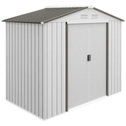 Outsunny Cobertizo de Jardín 2,5m² con Base de Refuerzo Sin Suelo 213x130x185 cm Caseta de Jardín Exterior con 2 Puertas Correderas y 4 Ventanas para Almacenamiento de Herramientas Blanco