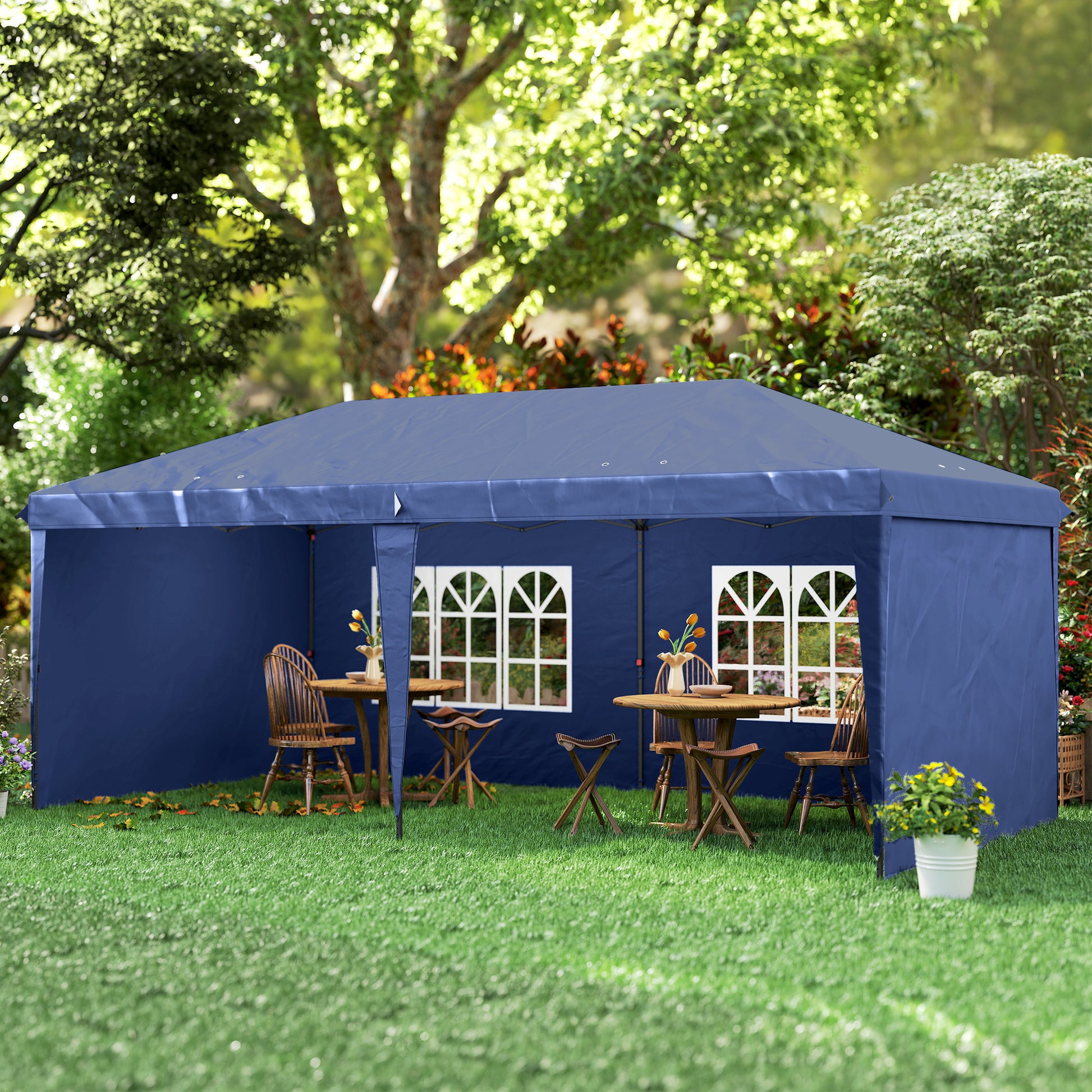 Outsunny Carpa Plegable 6x3 m, Pop-up, con 4 Laterales Desmontables, Cenador de Jardín con 2 Ventanas Visibles, Bolsa de Transporte, Impermeable, Anti-UV, Gazebo para Camping, Fiestas, Exterior, Azul