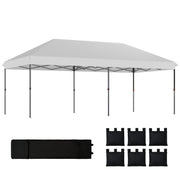 Outsunny Carpa Plegable Gazebo 6x3 m, Pop-up, Cenador de Jardín Altura Ajustable en 3 Niveles, Toldo Protección UPF50+, Montaje Fácil con Bloqueo Central, 6 Sacos de Arena y Bolsa con Ruedas, Plateado