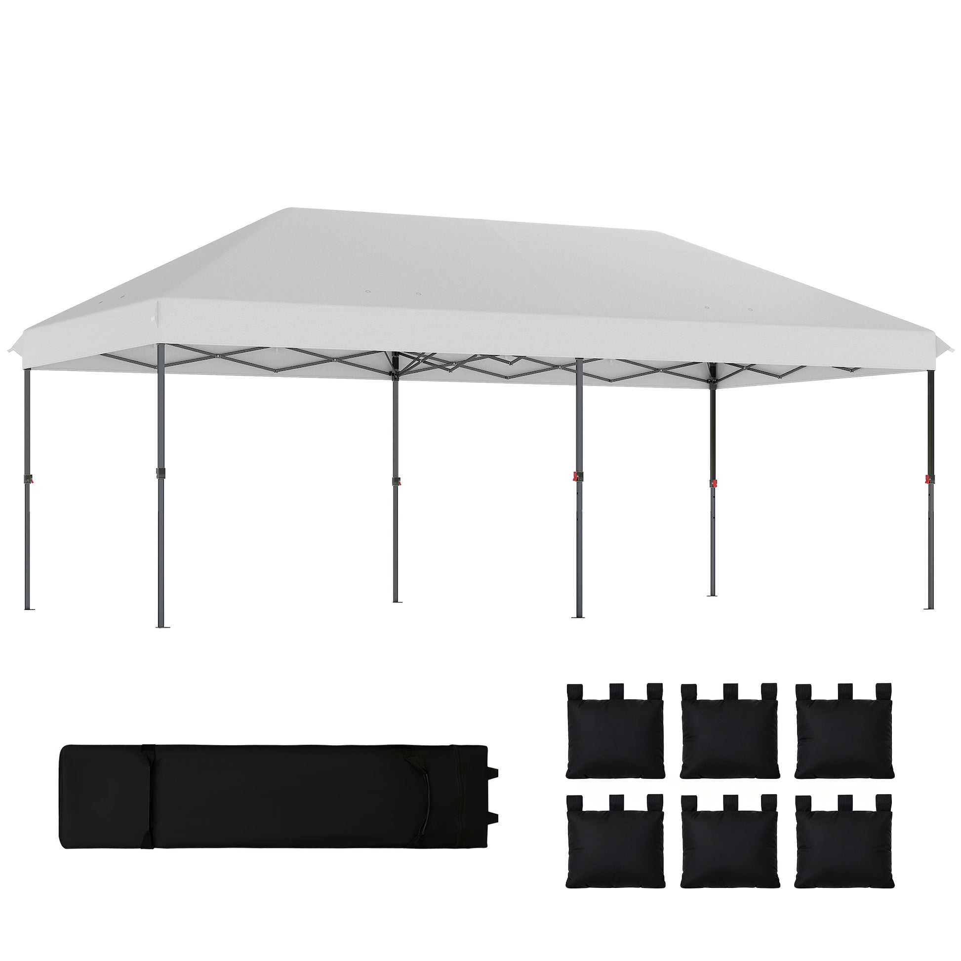 Outsunny Carpa Plegable Gazebo 6x3 m, Pop-up, Cenador de Jardín Altura Ajustable en 3 Niveles, Toldo Protección UPF50+, Montaje Fácil con Bloqueo Central, 6 Sacos de Arena y Bolsa con Ruedas, Plateado