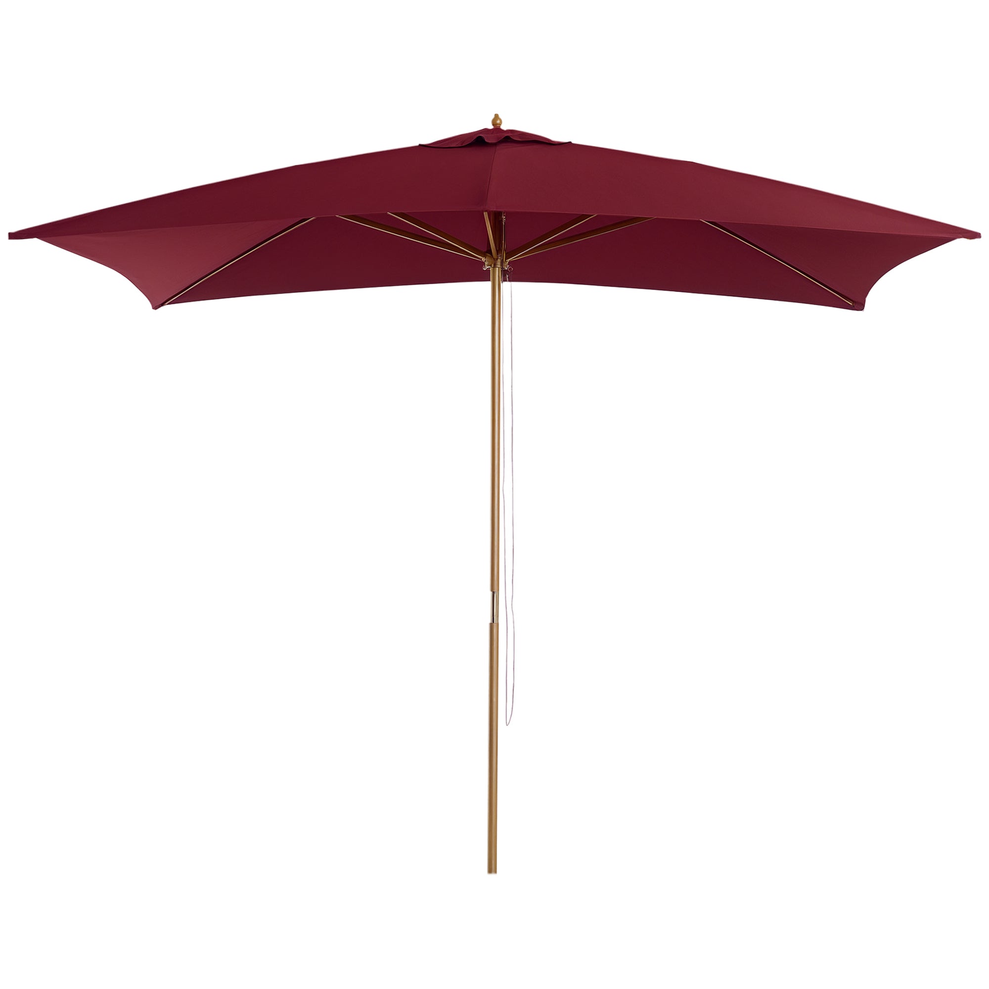 Outsunny Sombrilla Terraza Exterior 295x200 cm con Mástil de Madera Varillas de Bambú y Polea Parasol de Jardín Rectangular Impermeable para Patio o Terraza Estilo Clásico Rojo Vino