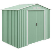 Outsunny Caseta de Jardín Exterior, 2,5 m² 213x130x185 cm, Cobertizo de Jardín Exterior Metálico con 2 Puertas Correderas, Base Refuerzo (Suelo NO Incluido) y 4 Ventanas, Verde Claro