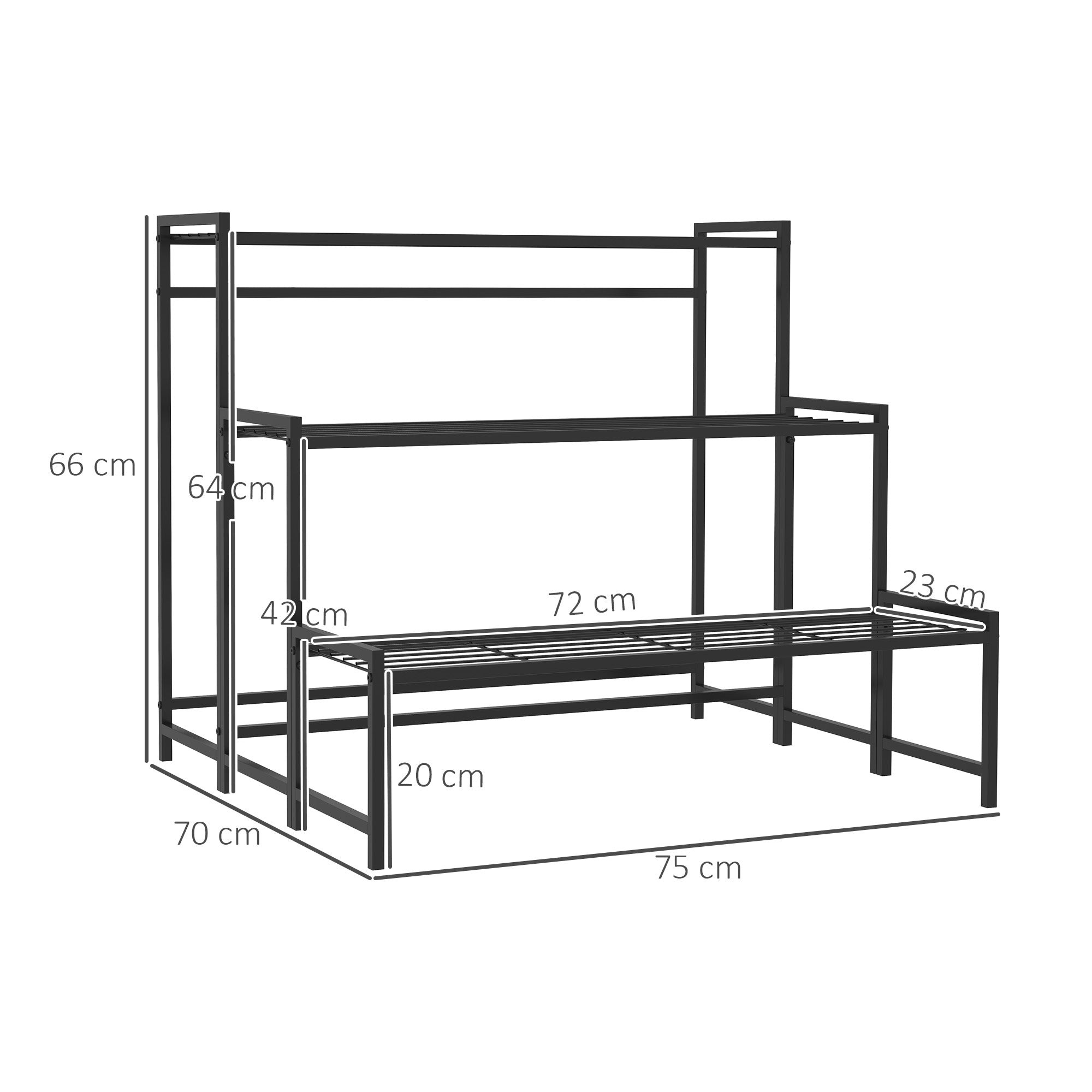 Outsunny Soporte para Plantas de 3 Niveles Estantería para Plantas para Esquina Diseño en Escalera Soporte para Macetas Interior y Exterior 75x70x66 cm Negro