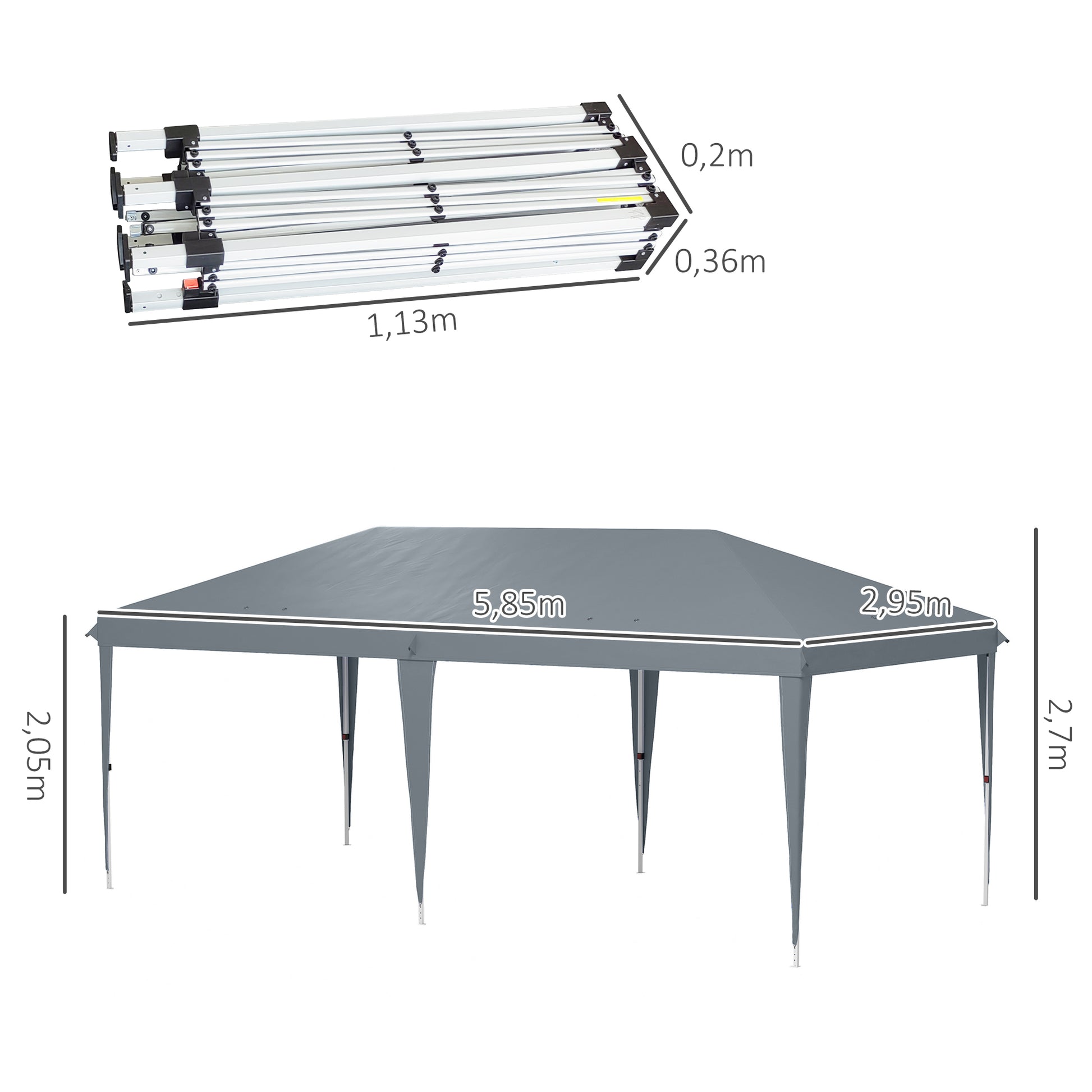 Outsunny Carpa Plegable Gazebo 6x3 m Cenador Plegable con Altura Ajustable en 3 Niveles Toldo Anti-UV y Bolsa de Transporte para Camping Fiestas Gris Claro