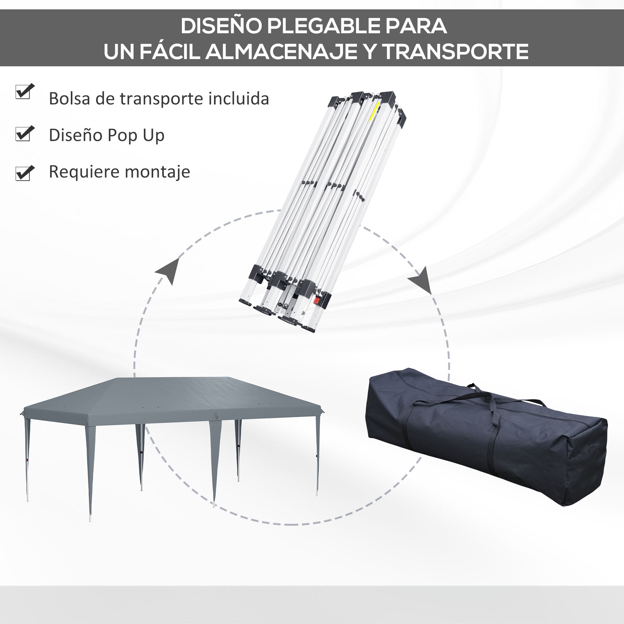 Outsunny Carpa Plegable Gazebo 6x3 m Cenador Plegable con Altura Ajustable en 3 Niveles Toldo Anti-UV y Bolsa de Transporte para Camping Fiestas Gris Claro