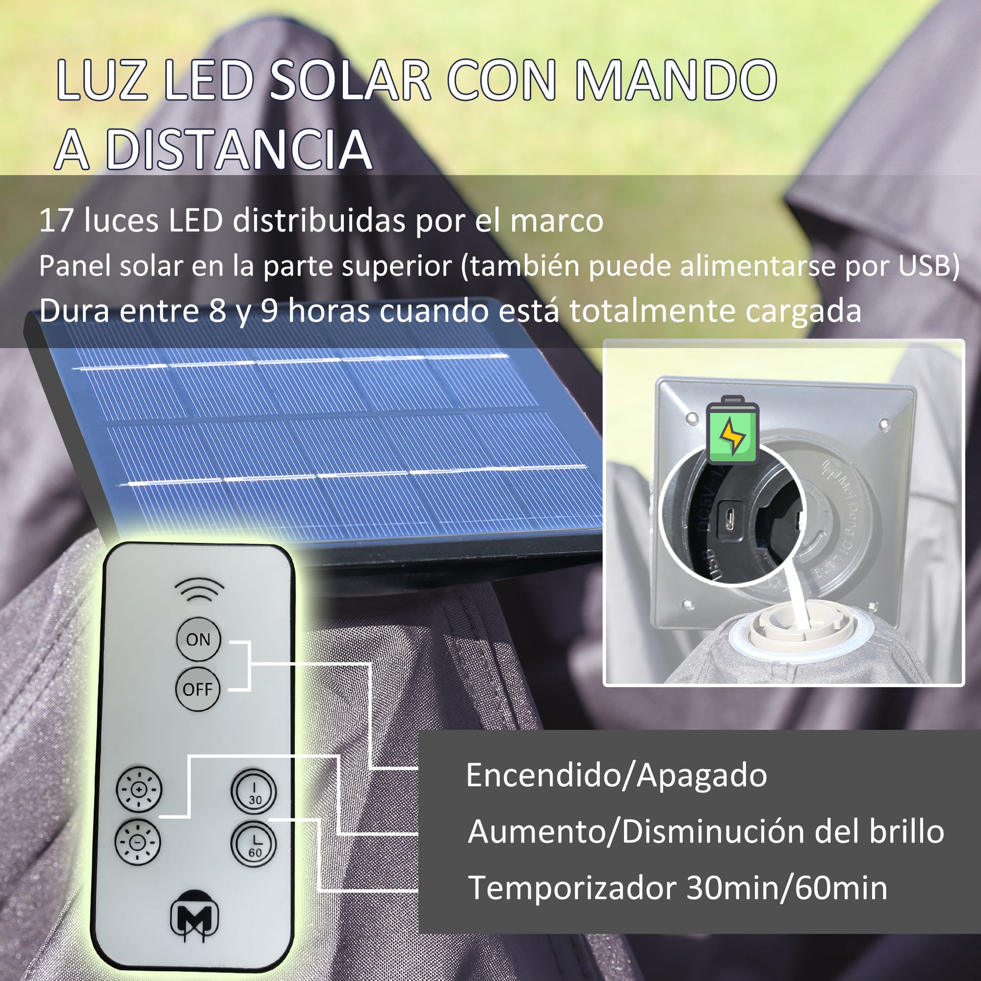 Outsunny Carpa Plegable con Luces LED 3,3x3,3 m Cenador de Jardín con Control Remoto 4 Paredes Laterales de Malla Altura Ajustable y Bolsa de Transporte para Patio Fiestas Beige