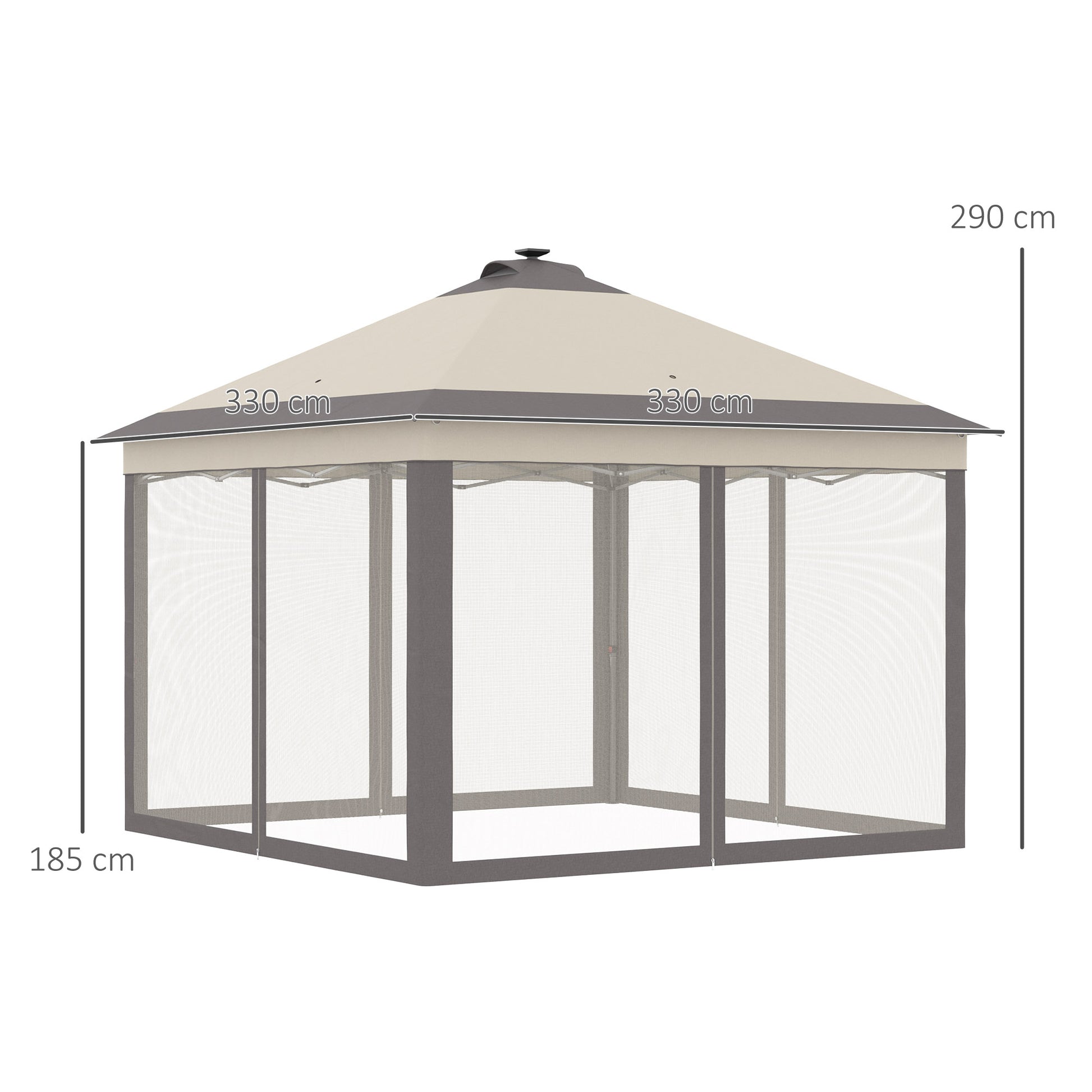 Outsunny Carpa Plegable con Luces LED 3,3x3,3 m Cenador de Jardín con Control Remoto 4 Paredes Laterales de Malla Altura Ajustable y Bolsa de Transporte para Patio Fiestas Beige
