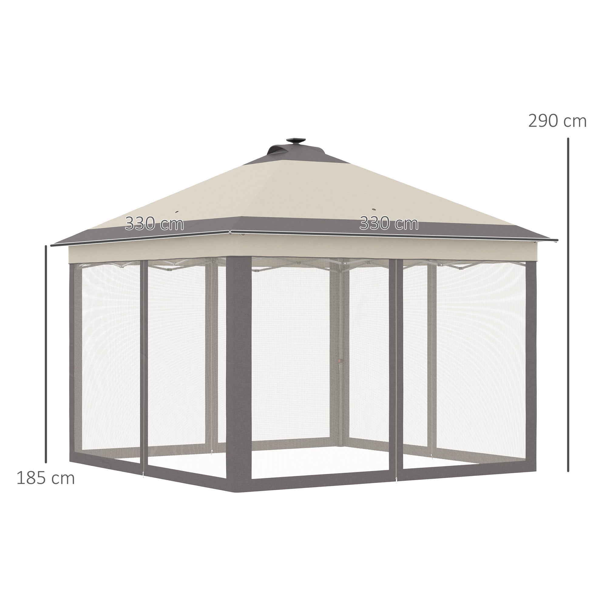 Outsunny Carpa Plegable con Luces LED 3,3x3,3 m Cenador de Jardín con Control Remoto 4 Paredes Laterales de Malla Altura Ajustable y Bolsa de Transporte para Patio Fiestas Beige