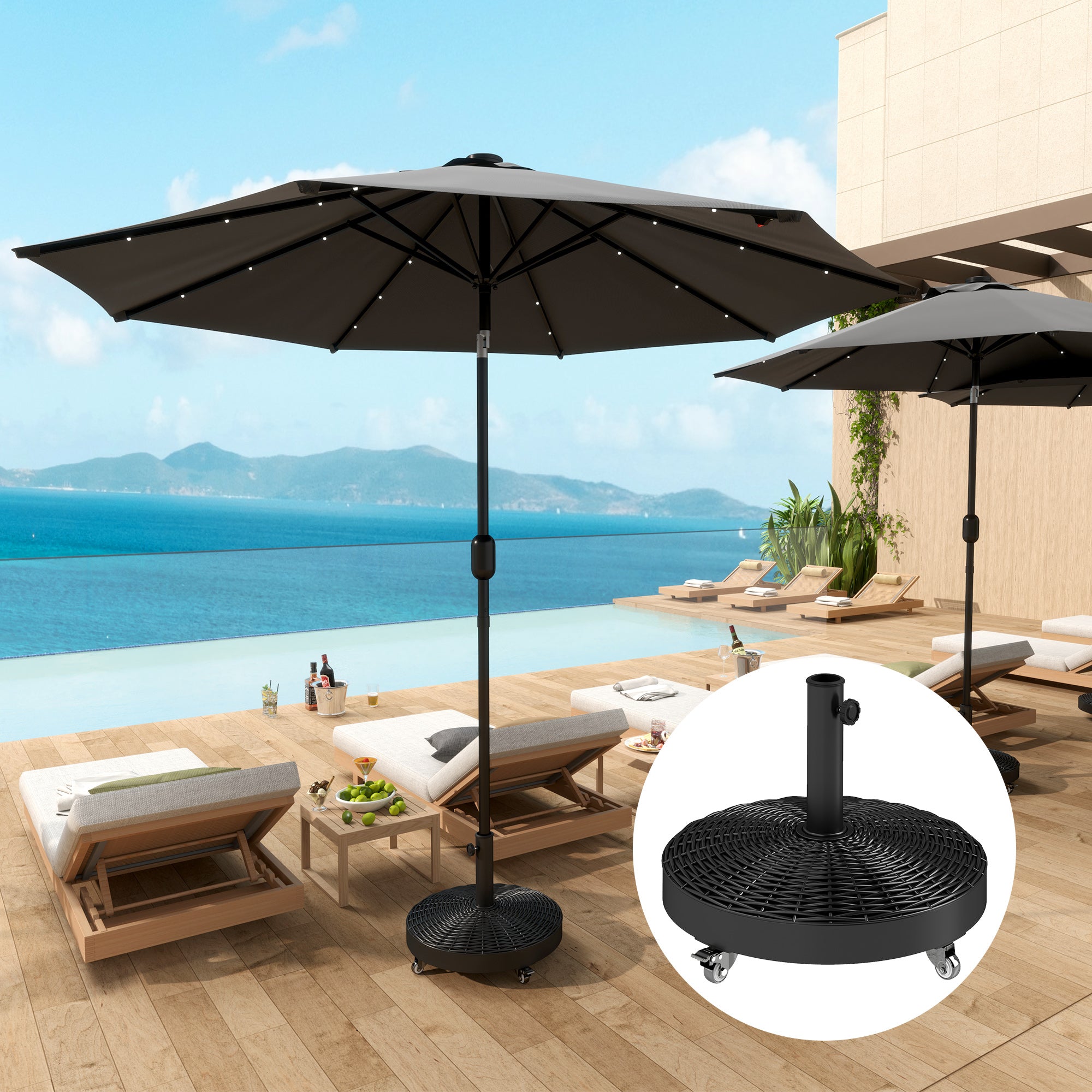 Outsunny Base para Sombrilla Redonda Soporte para Parasol con Ruedas Pie para Sombrilla con Relleno de Cemento Peso 25 kg para Jardín Terraza Negro