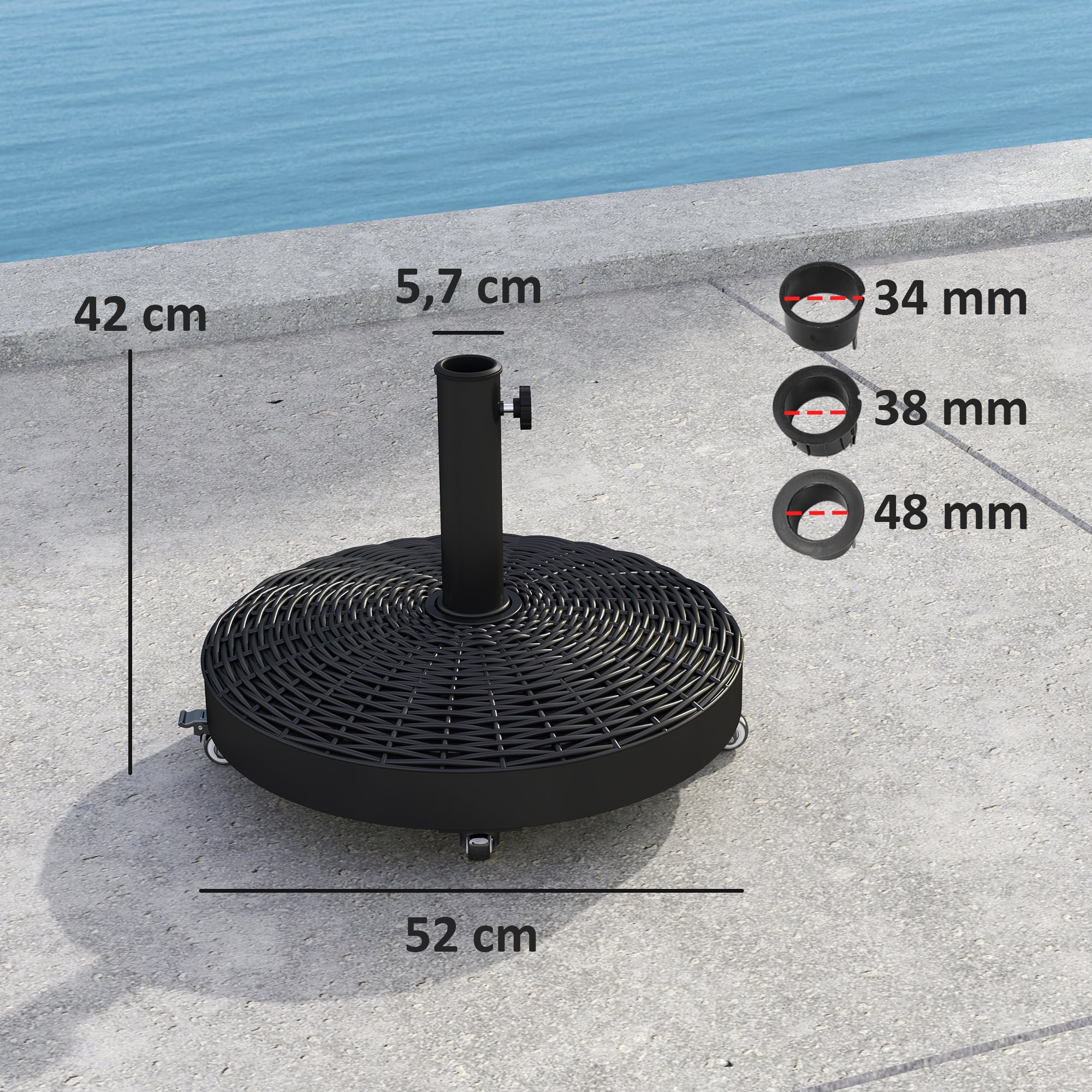 Outsunny Base para Sombrilla Redonda Soporte para Parasol con Ruedas Pie para Sombrilla con Relleno de Cemento Peso 25 kg para Jardín Terraza Negro