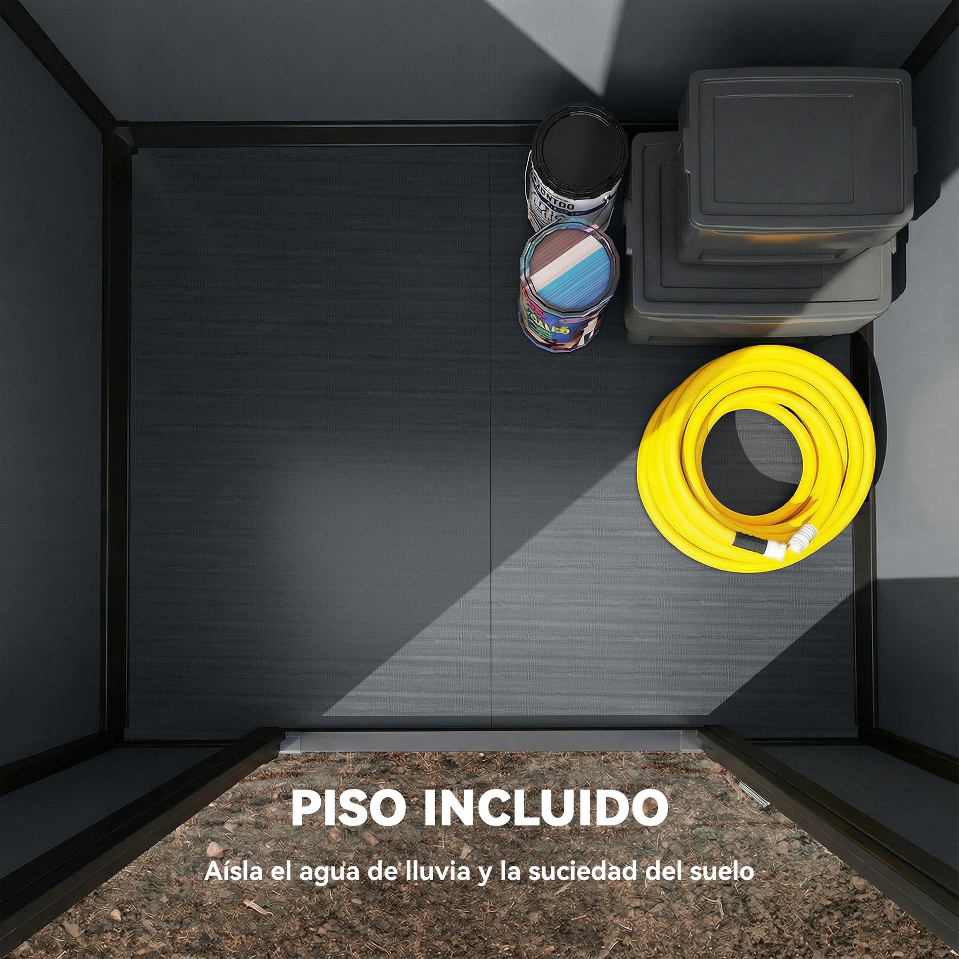 Outsunny Caseta de Jardín Exterior 1,09 m², 128x104x196 cm, Cobertizo de Jardín Exterior de Plástico con Suelo, Puerta con Cerradura, Ventana y Ventilación para Almacenaje de Herramientas, Gris Oscuro