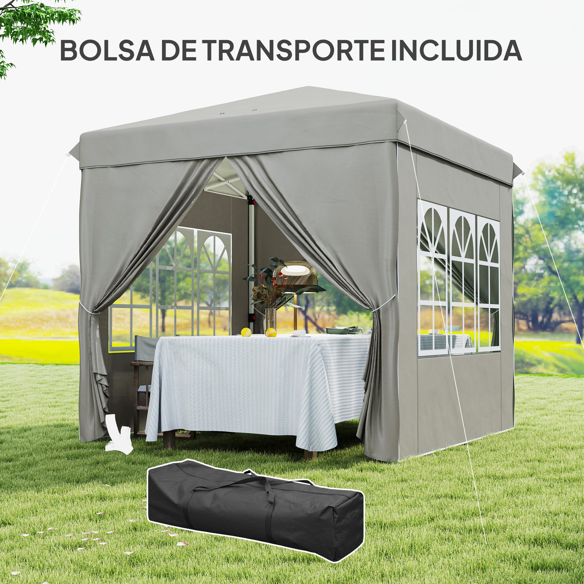 Outsunny Carpa Plegable Pop-up Gazebo 2,5x2,5 m Cenador Plegable con 4 Paredes Laterales Anti-UV y Bolsa de Transporte para Camping Fiestas, Gris