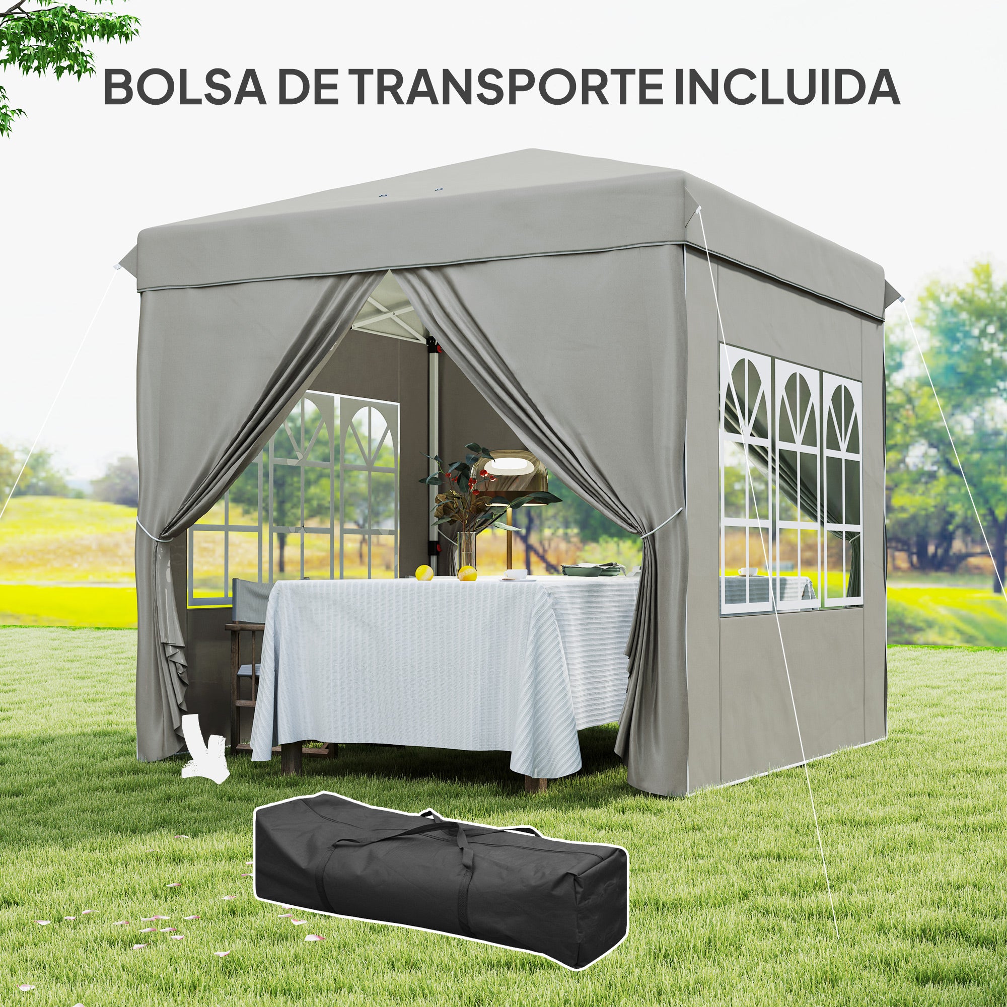 Outsunny Carpa Plegable Pop-up Gazebo 2,5x2,5 m Cenador Plegable con 4 Paredes Laterales Anti-UV y Bolsa de Transporte para Camping Fiestas, Gris