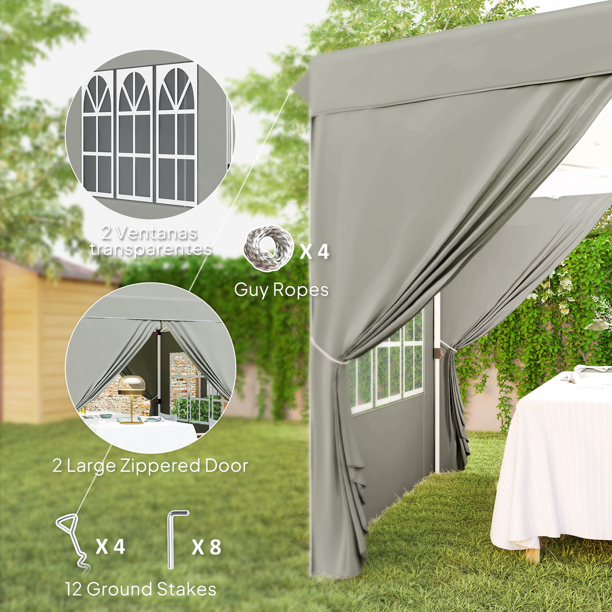 Outsunny Carpa Plegable Pop-up Gazebo 2,5x2,5 m Cenador Plegable con 4 Paredes Laterales Anti-UV y Bolsa de Transporte para Camping Fiestas, Gris