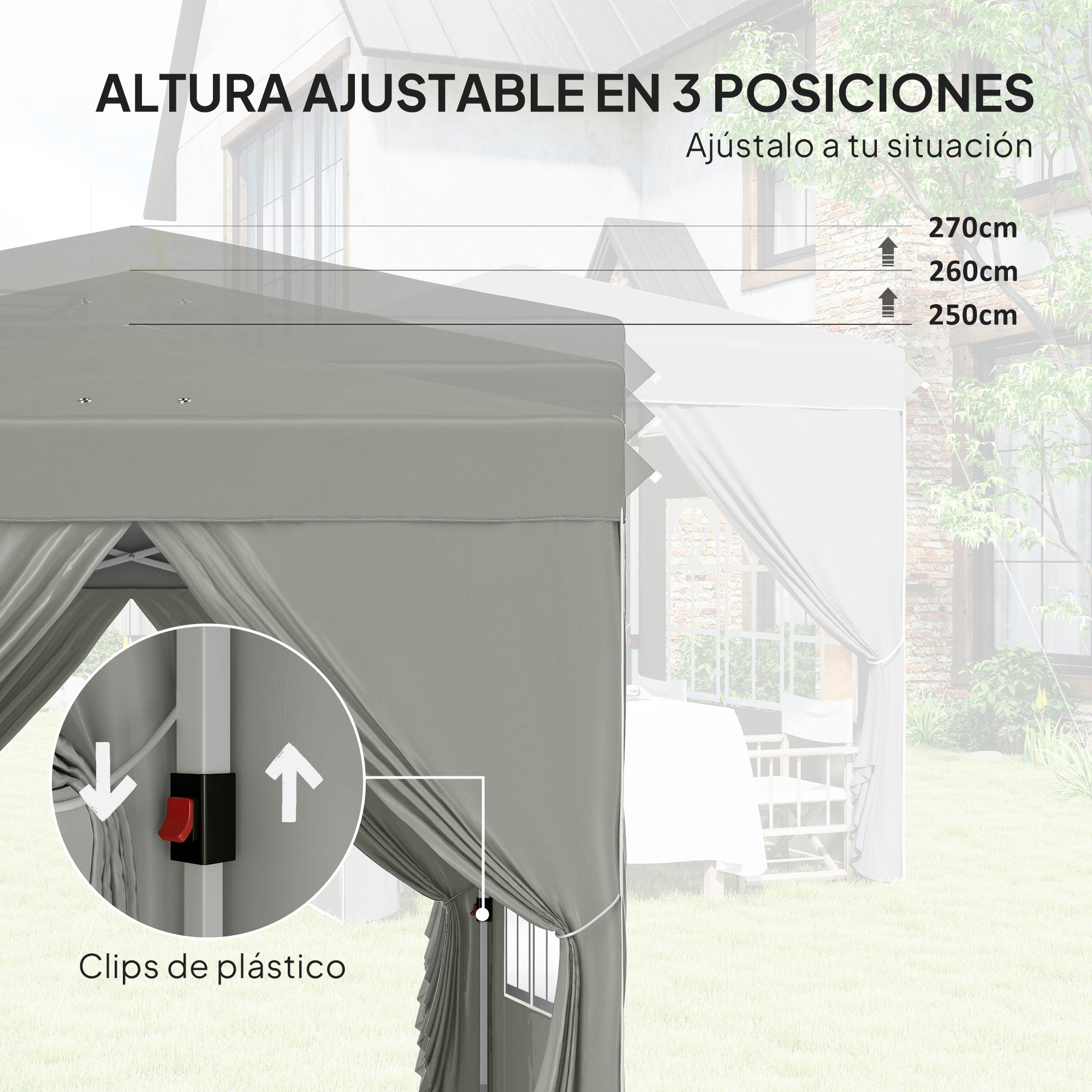 Outsunny Carpa Plegable Pop-up Gazebo 2,5x2,5 m Cenador Plegable con 4 Paredes Laterales Anti-UV y Bolsa de Transporte para Camping Fiestas, Gris