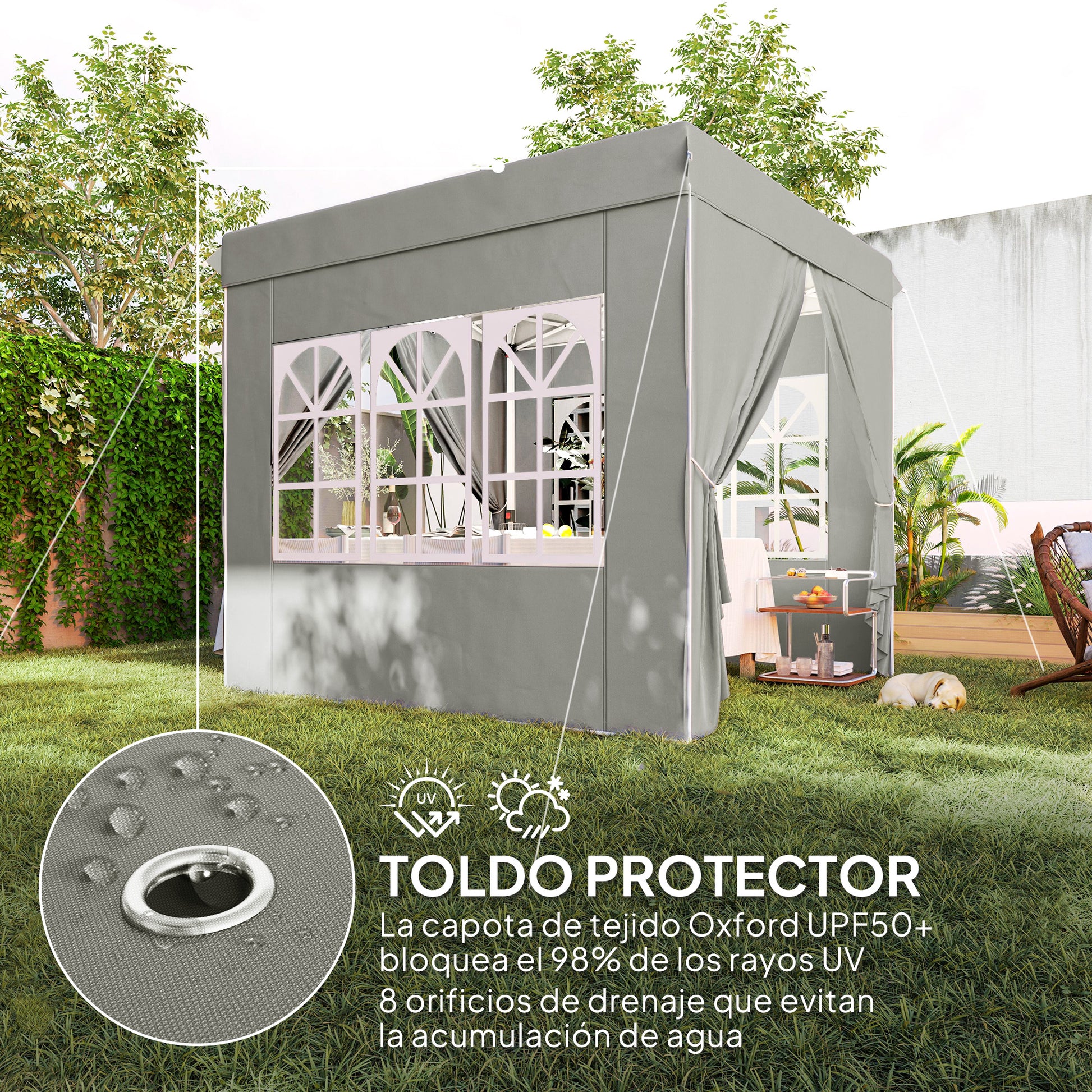 Outsunny Carpa Plegable Pop-up Gazebo 2,5x2,5 m Cenador Plegable con 4 Paredes Laterales Anti-UV y Bolsa de Transporte para Camping Fiestas, Gris