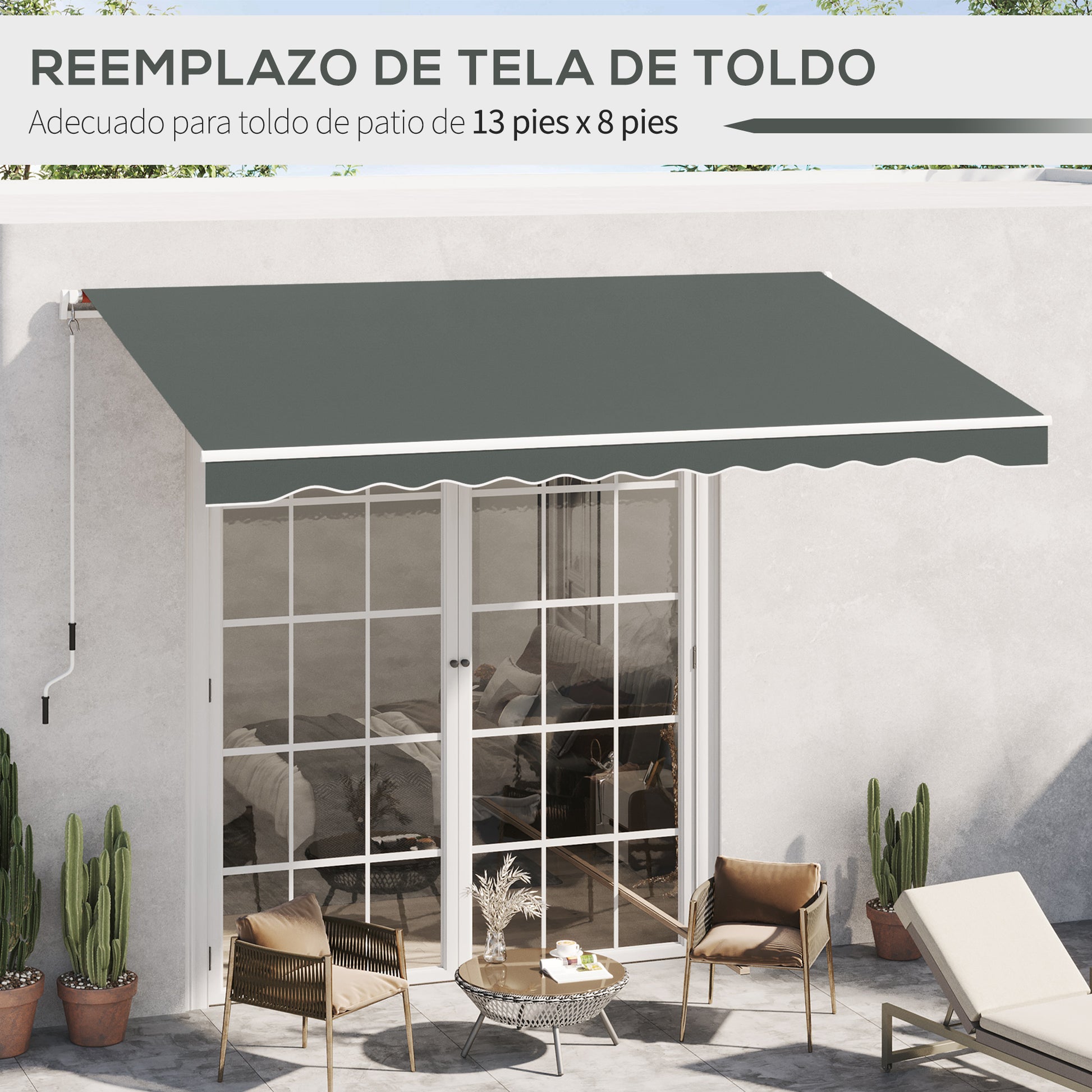Outsunny Techo de Repuesto para Toldo, 382x240 cm, Lona para Toldo con Dobladillo, Protección UV, Impermeable, Tela de Repuesto para Patio, Terraza, Jardín, Balcón, Gris