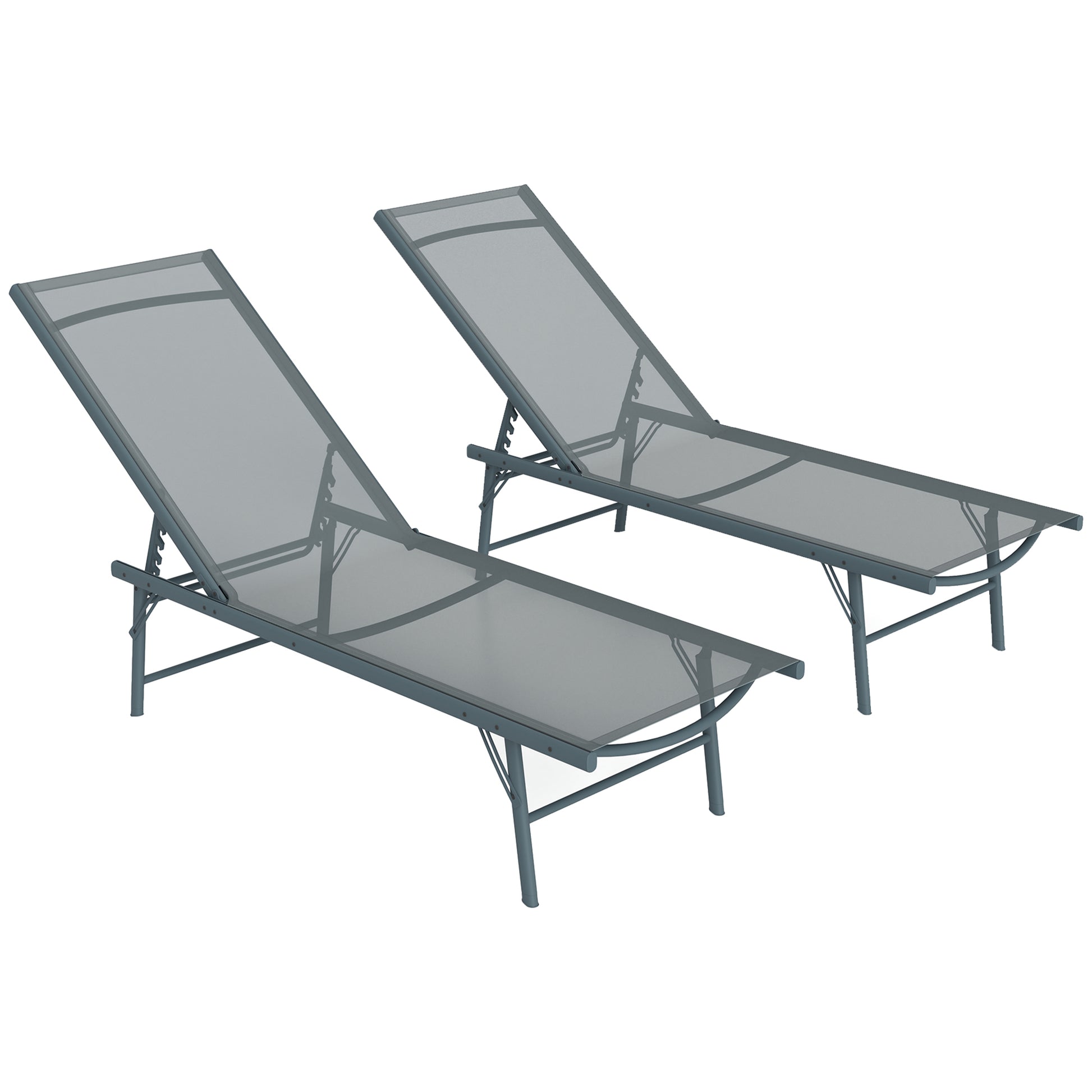 Outsunny Pack de 2 Tumbonas Jardín Exterior Tumbonas Plegables Reclinables en 5 Posiciones con Estructura Metálica y Asiento de Malla Transpirable para Playa Piscina 164x54x84 cm Gris Claro