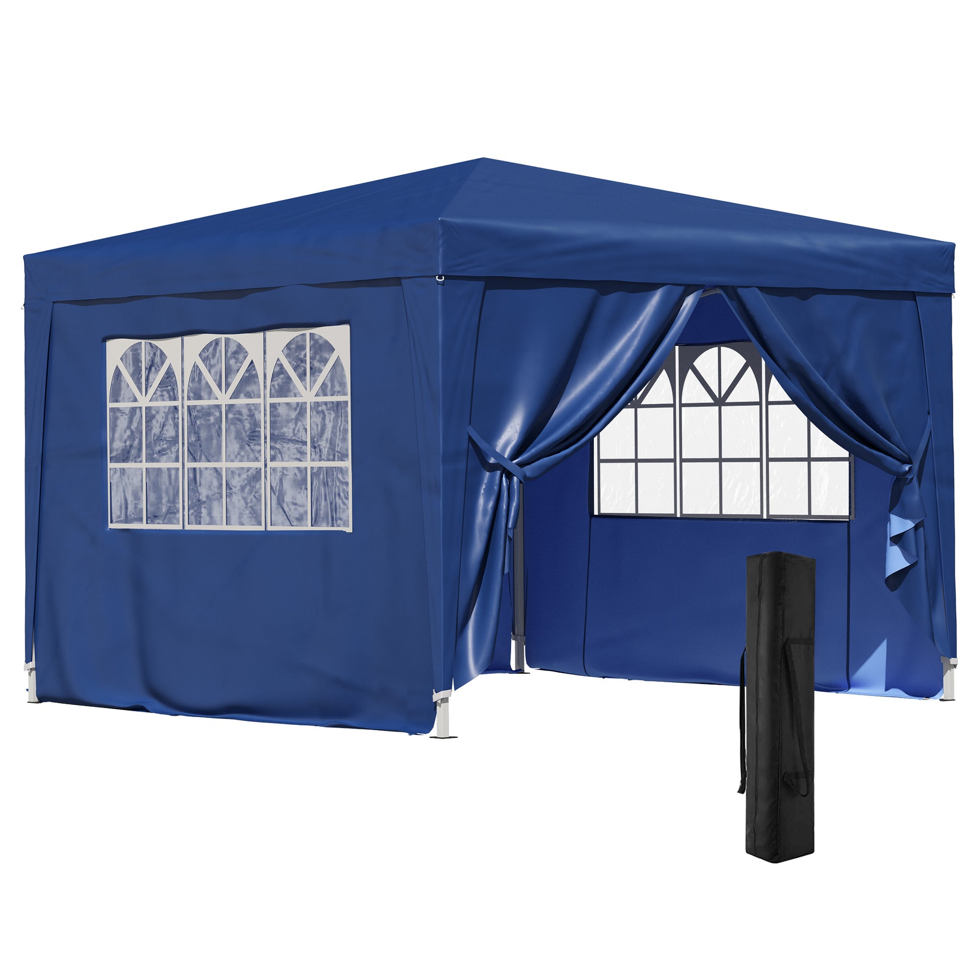 Outsunny Carpa Gazebo con Paredes Desmontables Ventanas Visibles Puerta con Cremallera Incluye Bolsa de Transporte Cuerdas y Piquetas 3x3 m Azul