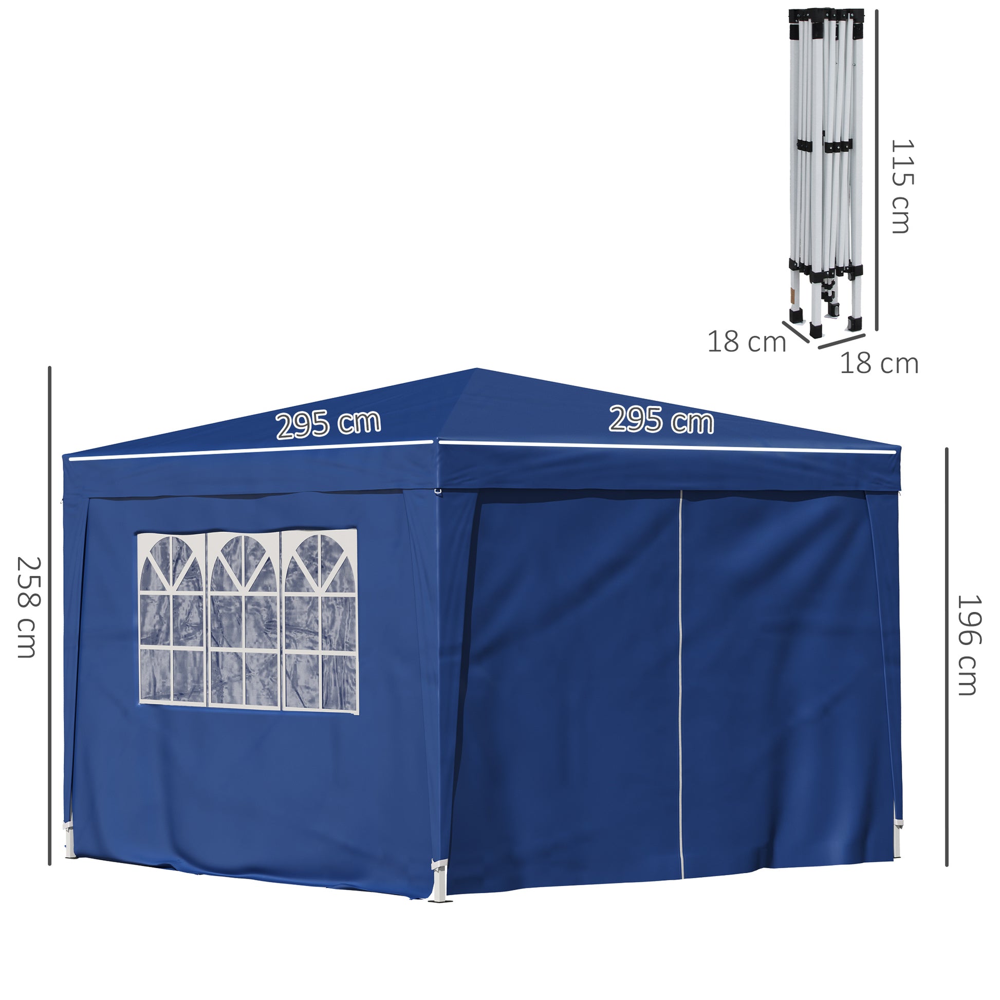 Outsunny Carpa Gazebo con Paredes Desmontables Ventanas Visibles Puerta con Cremallera Incluye Bolsa de Transporte Cuerdas y Piquetas 3x3 m Azul