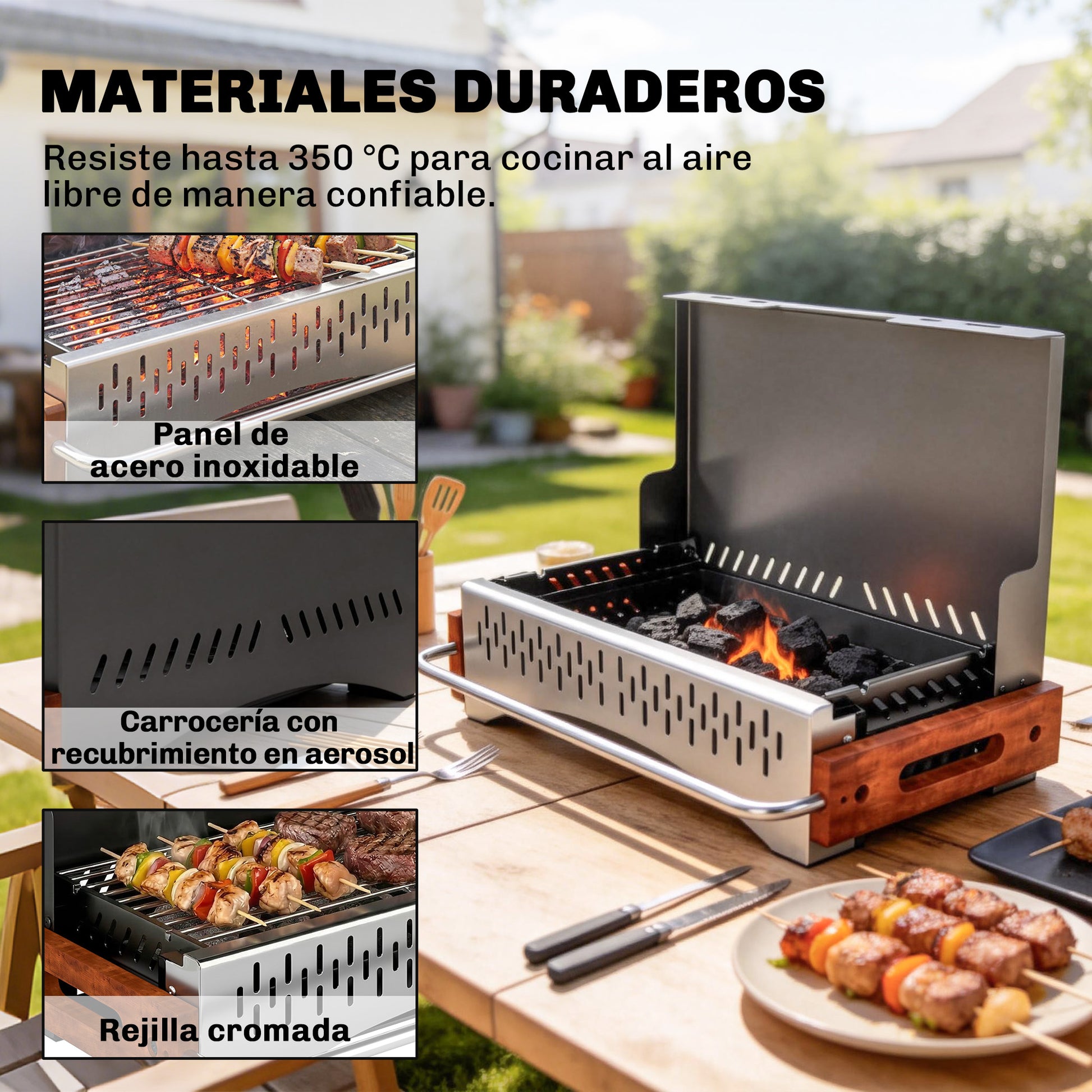 Outsunny Barbacoa de Carbón Plegable, Barbacoa Portátil, 50,5x34x33 cm, con Bandeja de Carbón Extraíble, para Camping, Picnic, Fiesta en Jardín, Negro