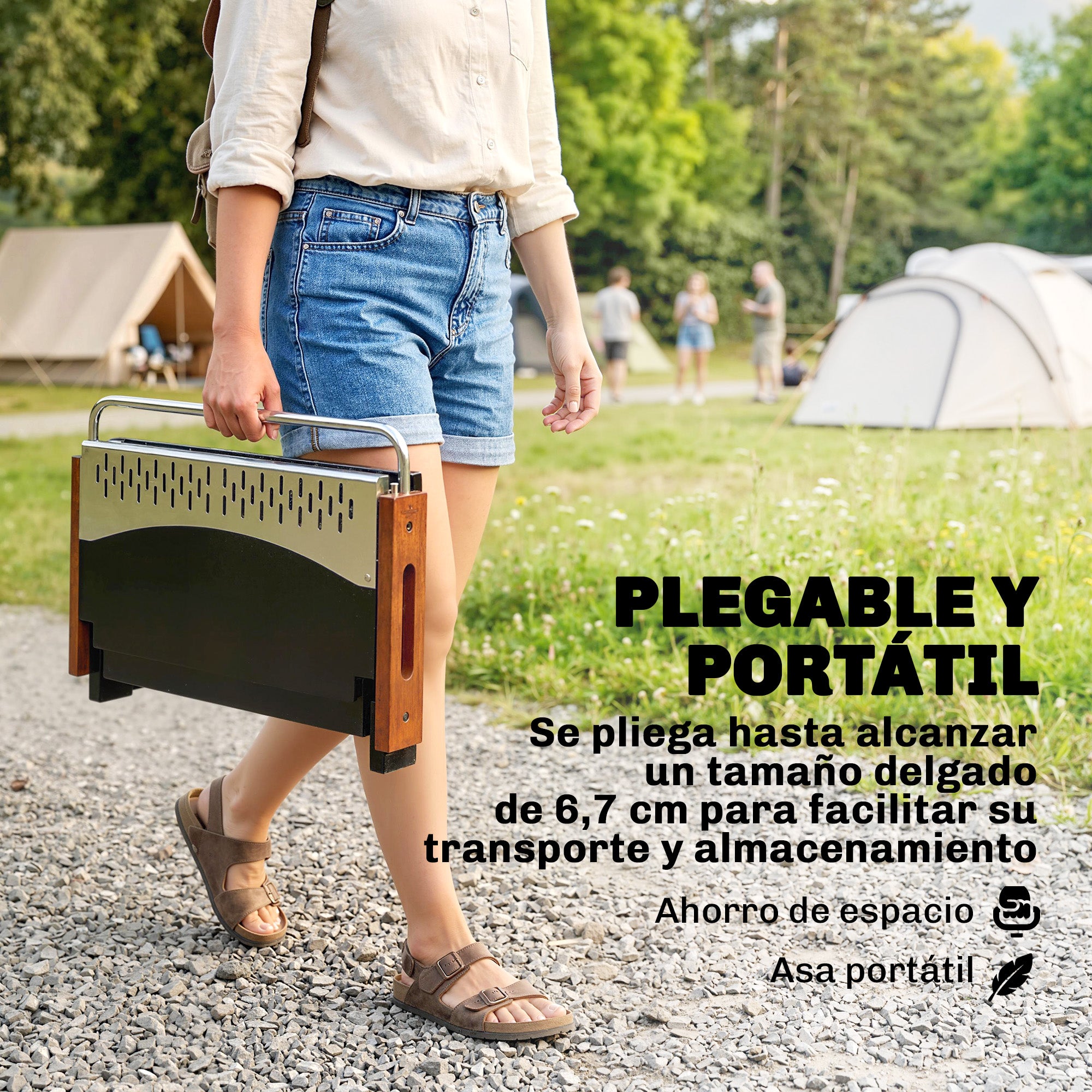 Outsunny Barbacoa de Carbón Plegable, Barbacoa Portátil, 50,5x34x33 cm, con Bandeja de Carbón Extraíble, para Camping, Picnic, Fiesta en Jardín, Negro