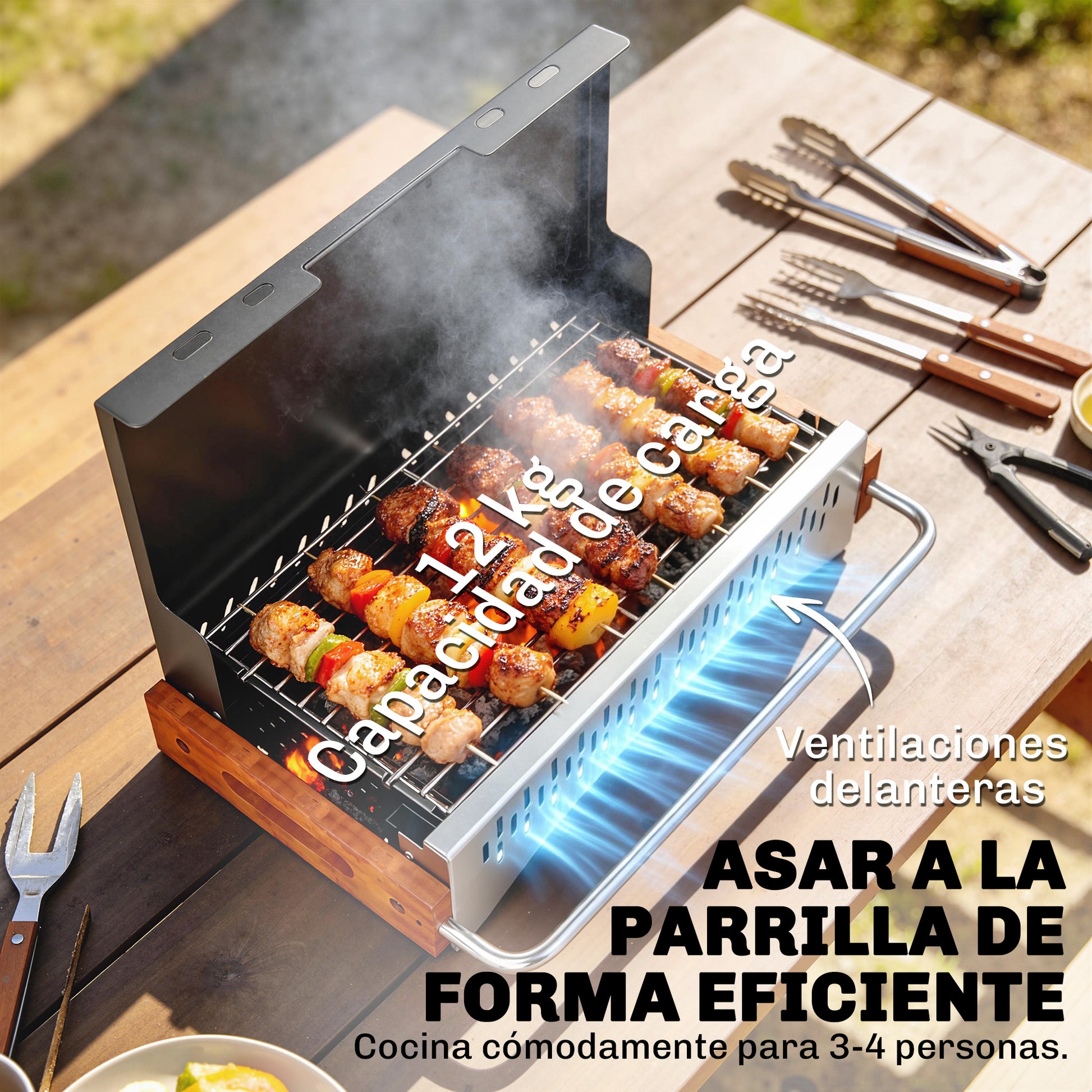 Outsunny Barbacoa de Carbón Plegable, Barbacoa Portátil, 50,5x34x33 cm, con Bandeja de Carbón Extraíble, para Camping, Picnic, Fiesta en Jardín, Negro