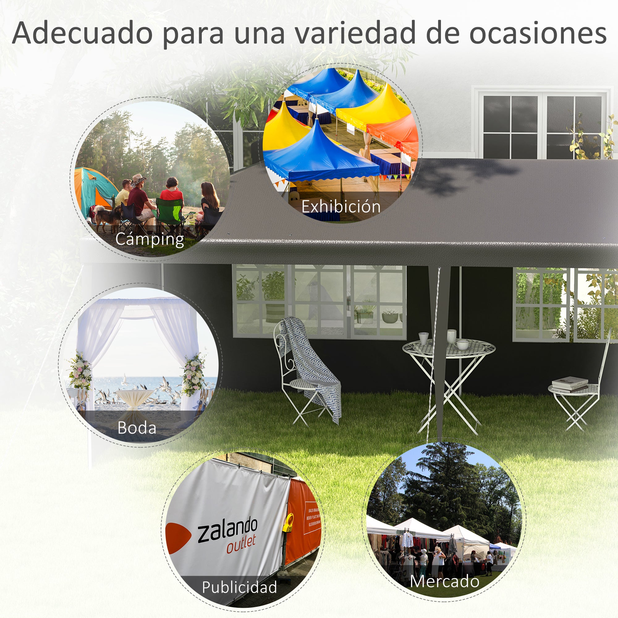 Outsunny Carpa de Jardín 6x3 m Cenador Pabellón de Jardín con 4 Paredes Laterales y 2 Ventanas Visibles, Marco de Acero, Anti-UV, Impermeable, Gazebo para Patio, Exterior, Camping, Gris Oscuro