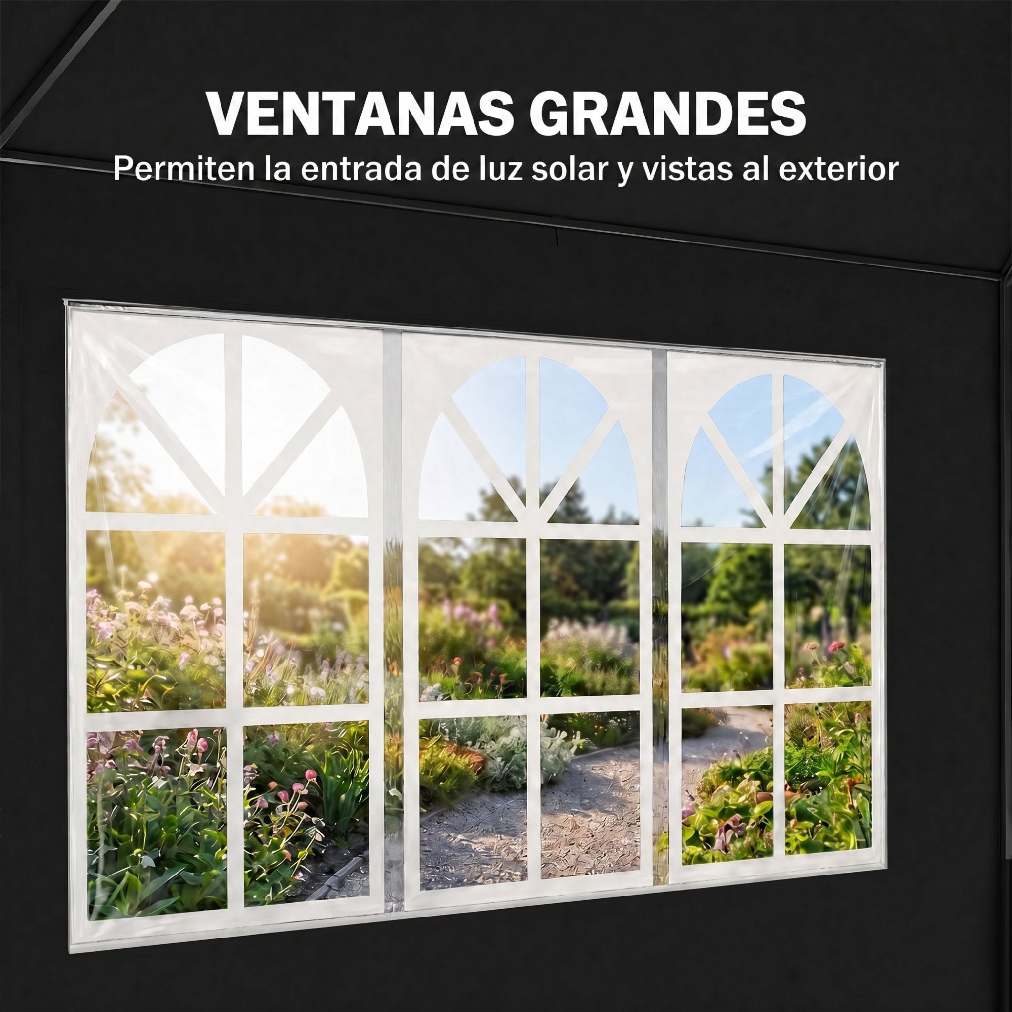 Outsunny Carpa de Jardín 6x3 m Cenador Pabellón de Jardín con 4 Paredes Laterales y 2 Ventanas Visibles, Marco de Acero, Anti-UV, Impermeable, Gazebo para Patio, Exterior, Camping, Gris Oscuro