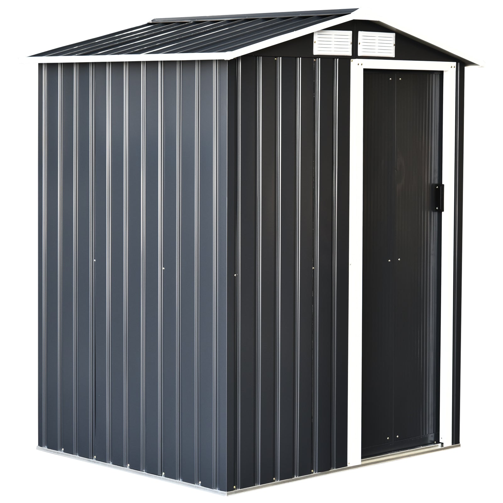 Outsunny Caseta de Jardín Metálica 150x130x186 cm Cobertizo para Almacenaje de Herramientas con Techo Inclinado 4 Ventilaciones para Terraza Exterior Gris y Blanco